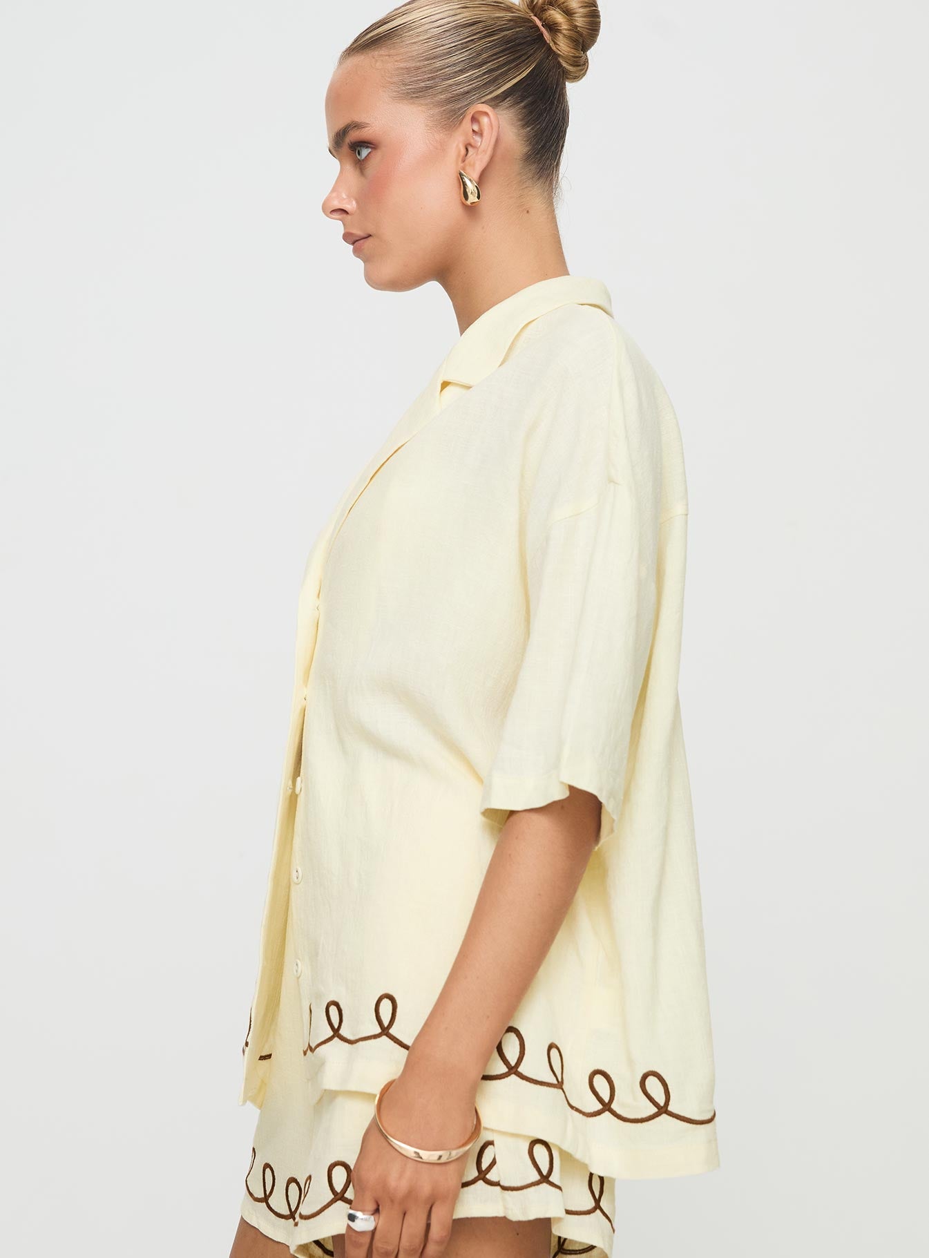 Jamari Linen Blend Shirt Cream / Brown - Image 4