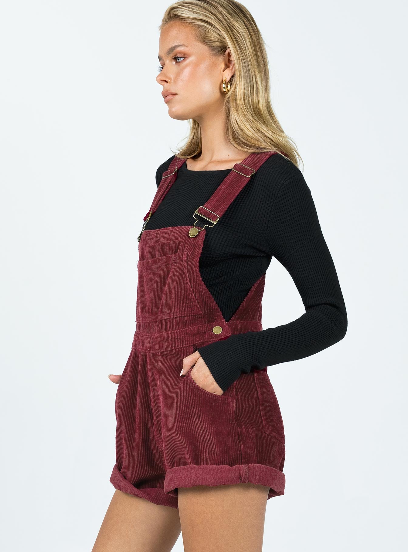 Kacey Short Overalls Burgundy - Image 3