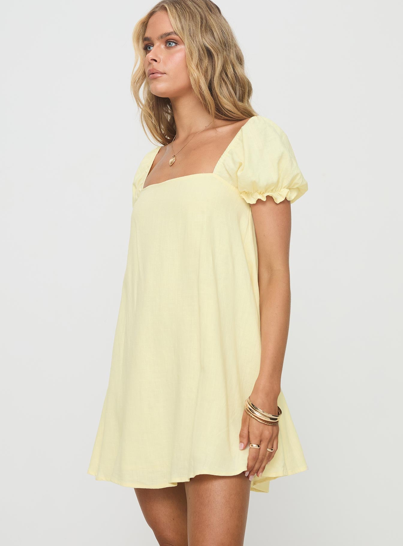 Beyond Linen Blend Mini Dress Yellow - Image 4