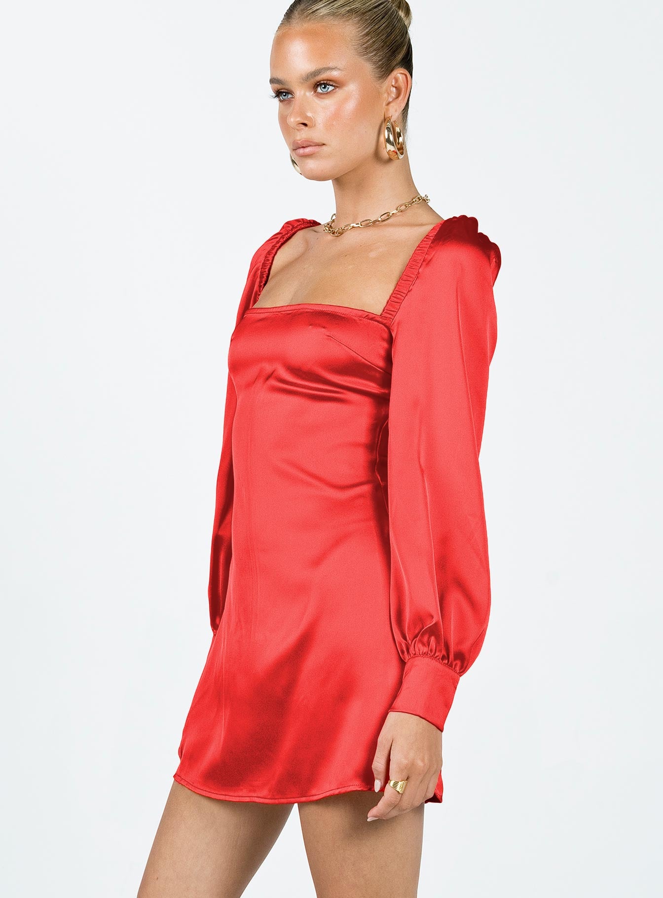 Cottee Satin Mini Dress Red - Image 4