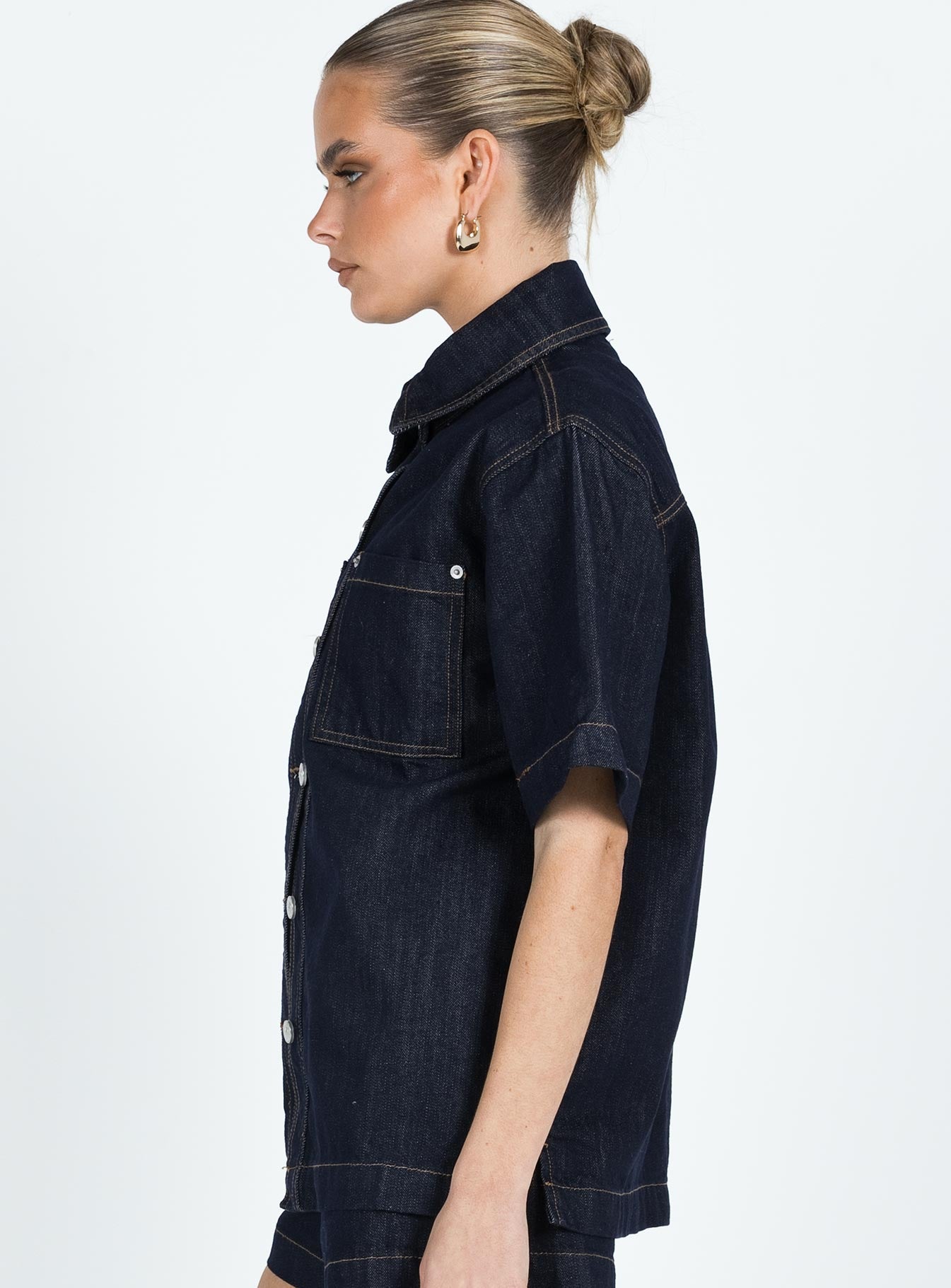Whitaker Short Sleeve Shacket Dark Denim - Image 4