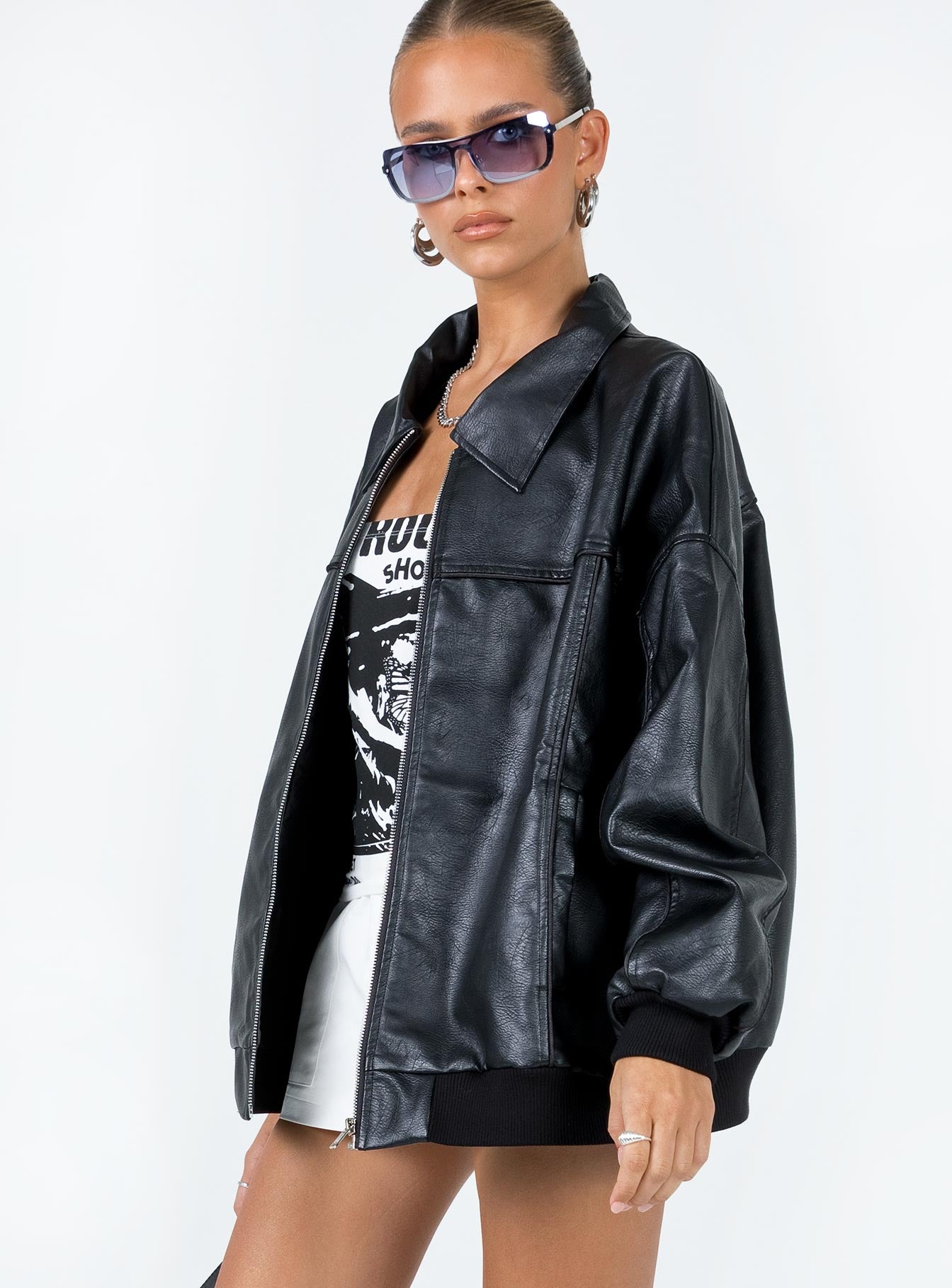 Goldsmith Faux Leather Bomber Jacket Black - Image 4