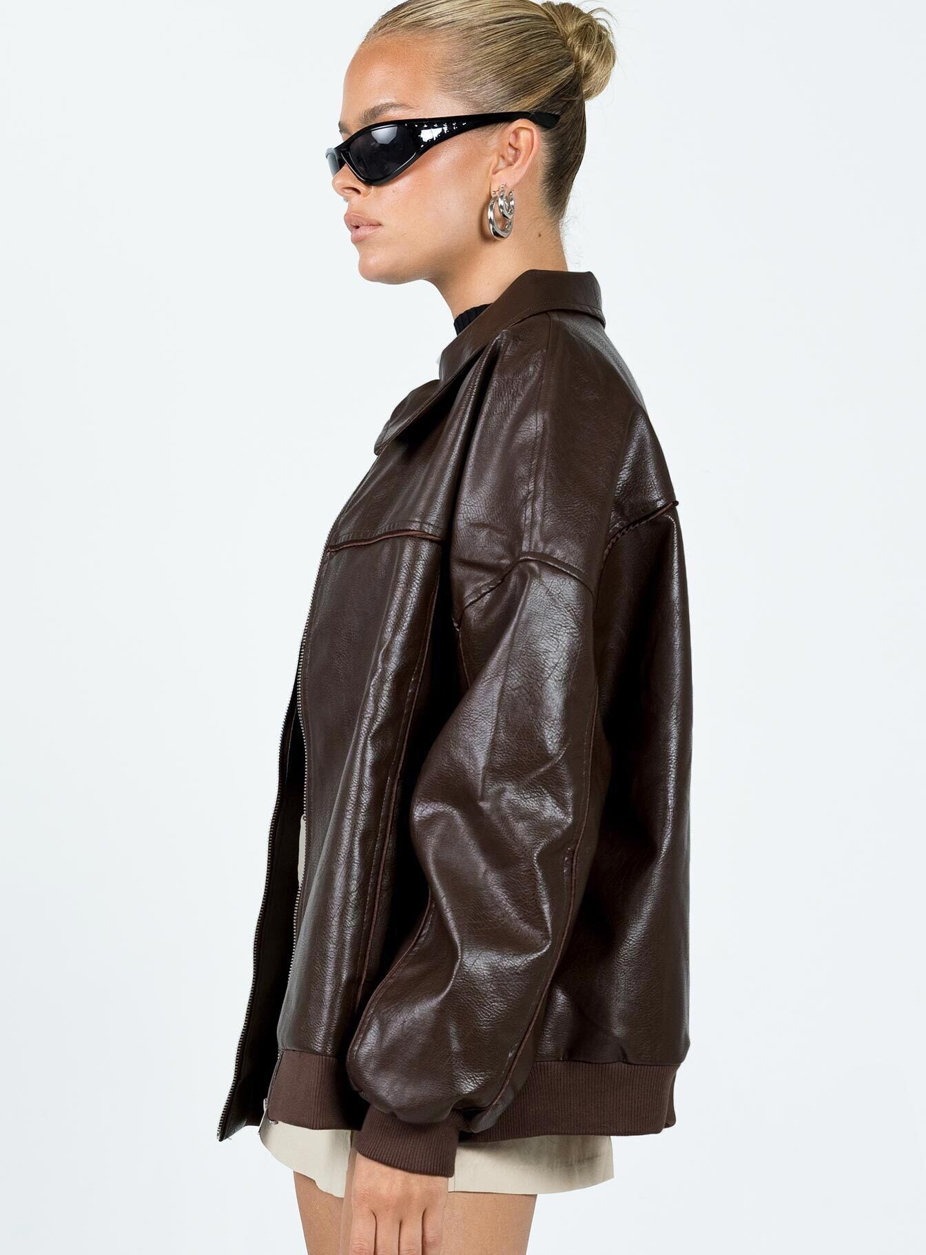 Goldsmith Faux Leather Bomber Jacket Brown - Image 4
