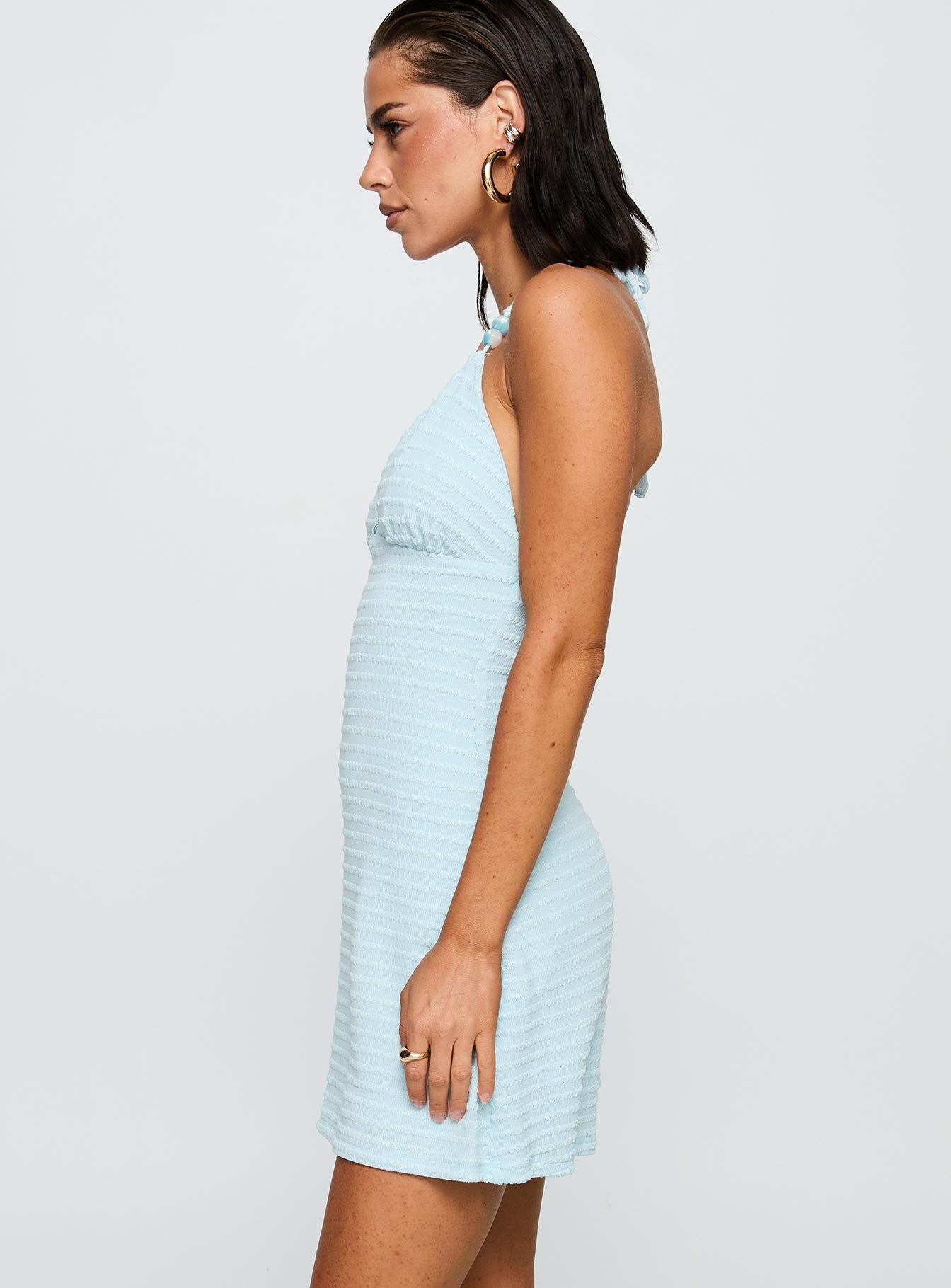 Selkie Beaded Mini Dress Blue - Image 4