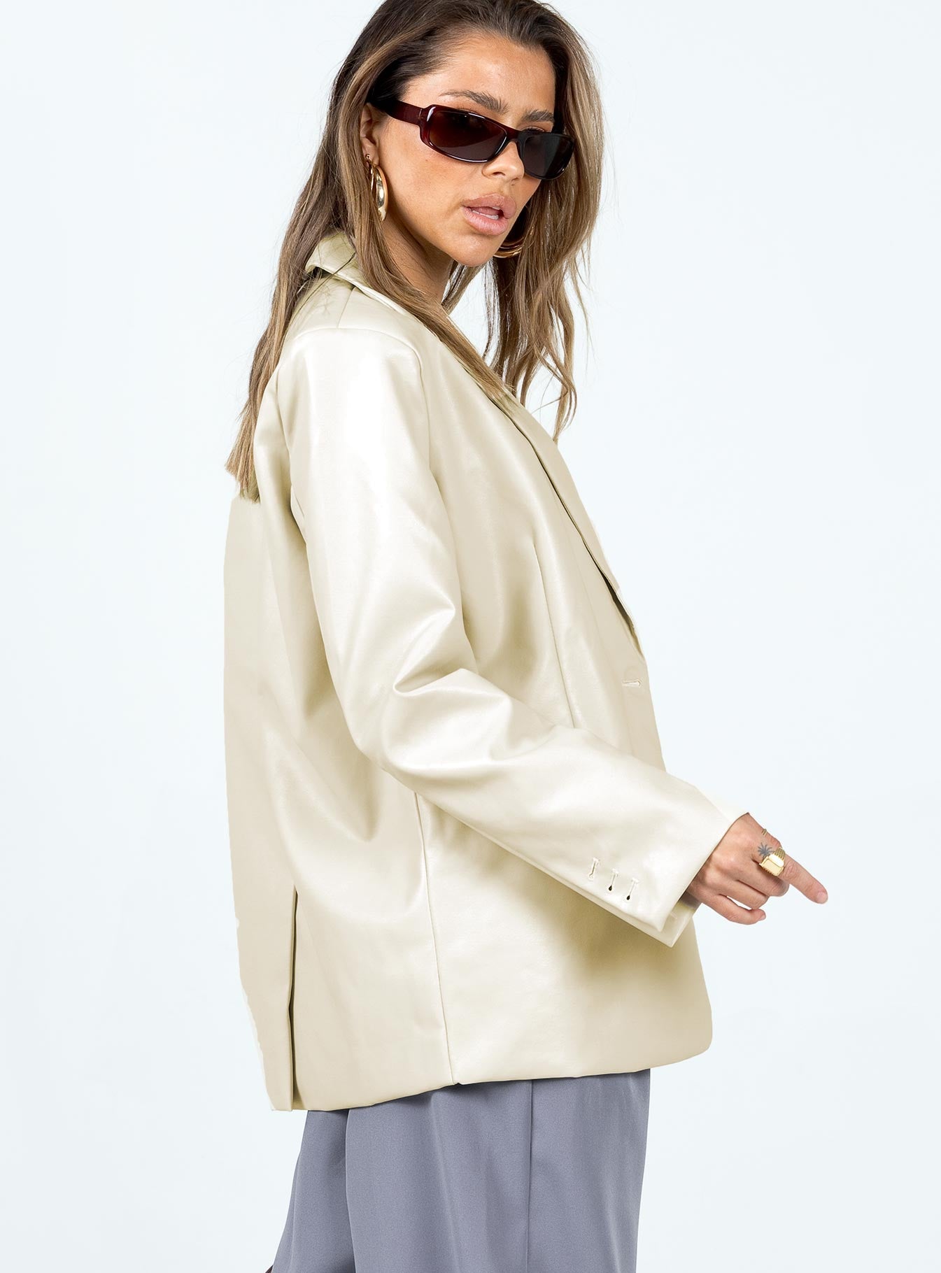 Tallong Faux Leather Blazer Cream - Image 3