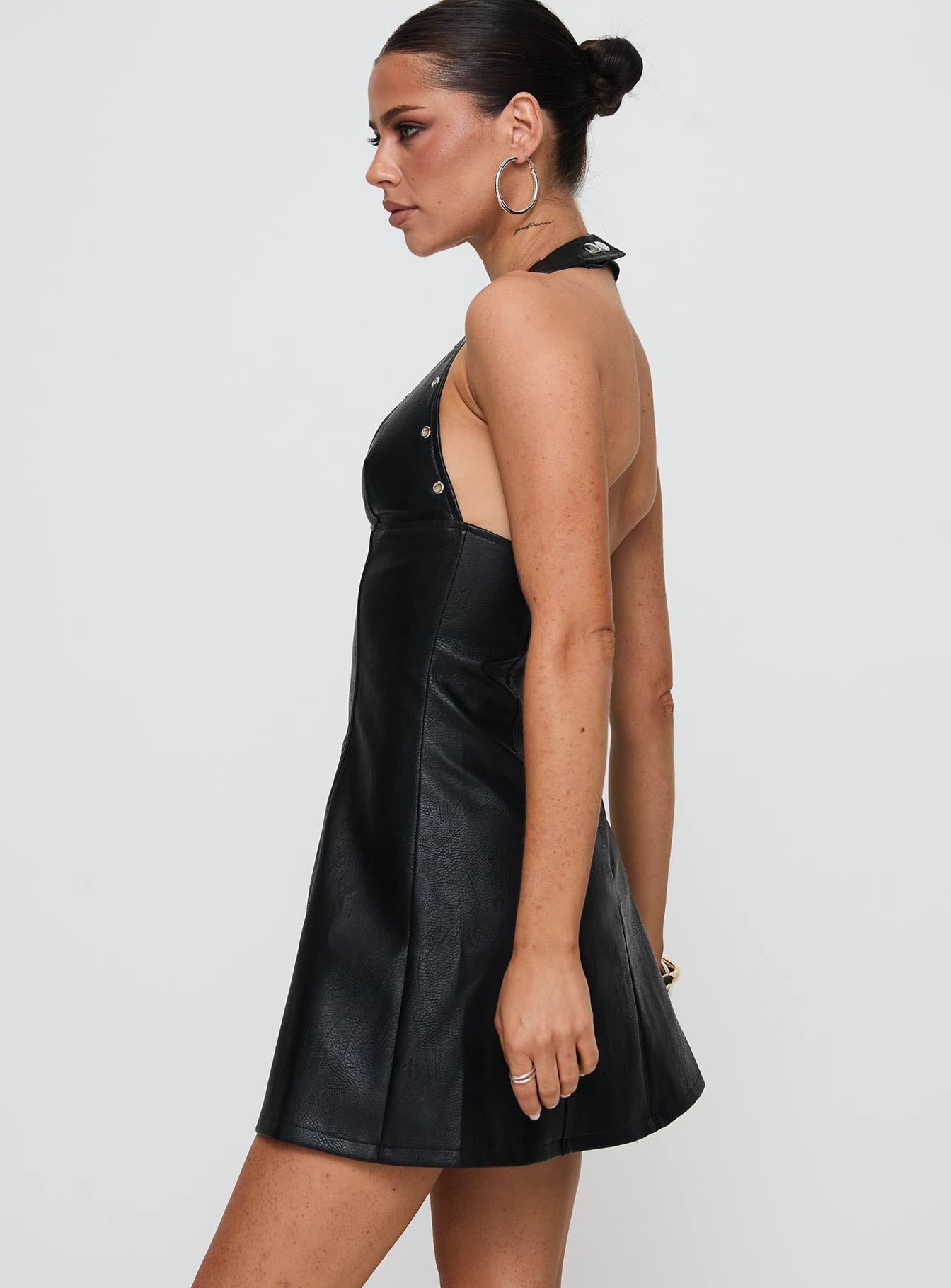 Hit Different Faux Leather Mini Dress Black - Image 4