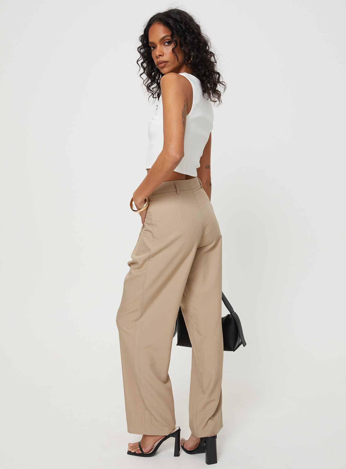 Caley Asymmetric Waistband Pants Beige - Image 4