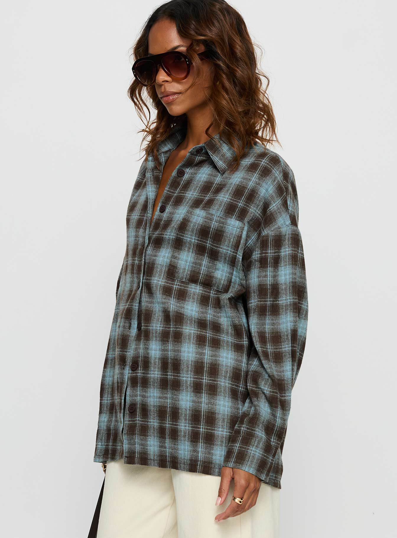 Perlita Long Sleeve Collared Shirt Brown Check - Image 4
