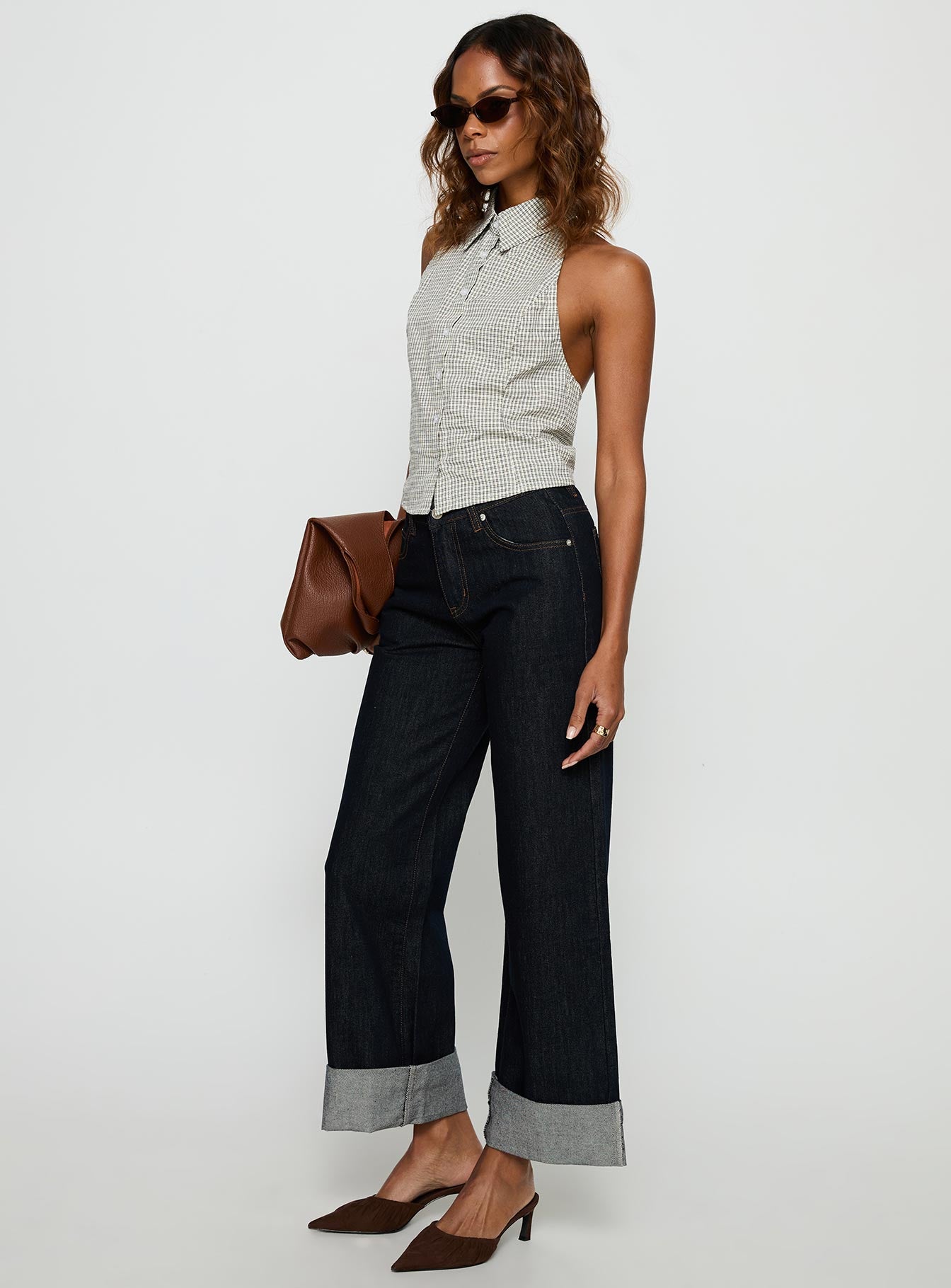 Squire Mid Rise Straight Leg Folded Hem Jeans Indigo Wash - Image 4