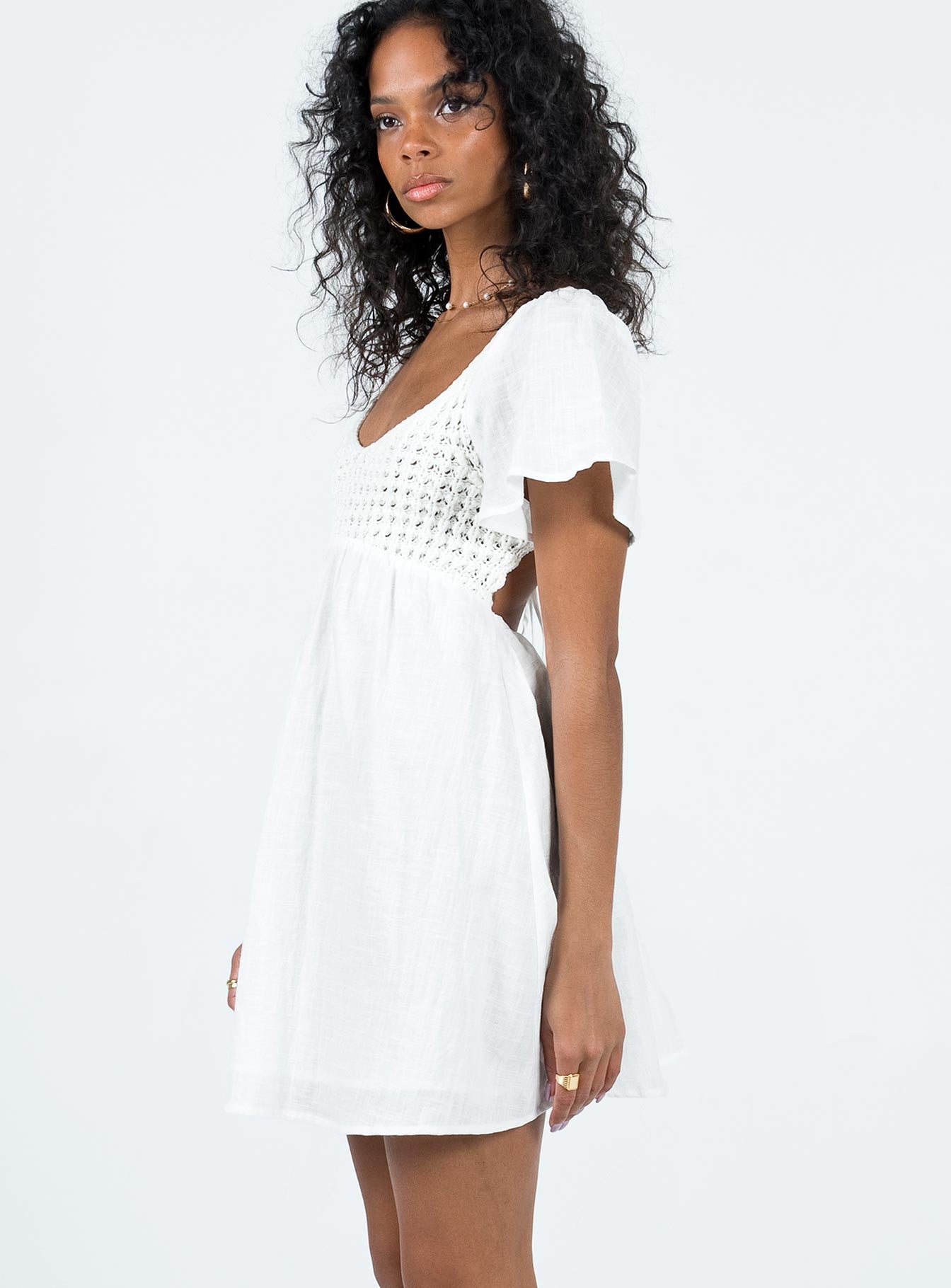 Derena Crochet Bust Mini Dress White - Image 4