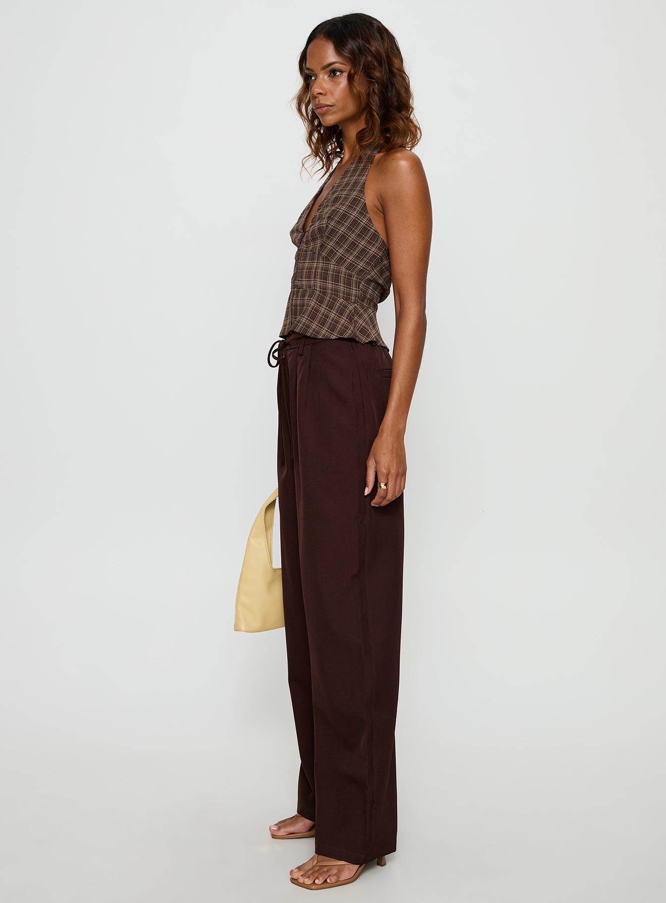 Idolised Pleated Tie Waist Pant Chocolate Brown - Image 4