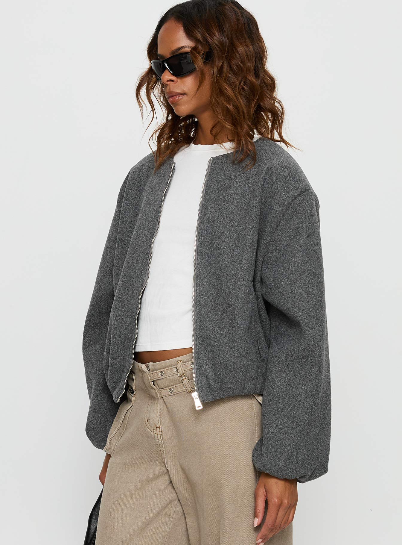 Karletta Cropped Bomber Jacket Grey - Image 4