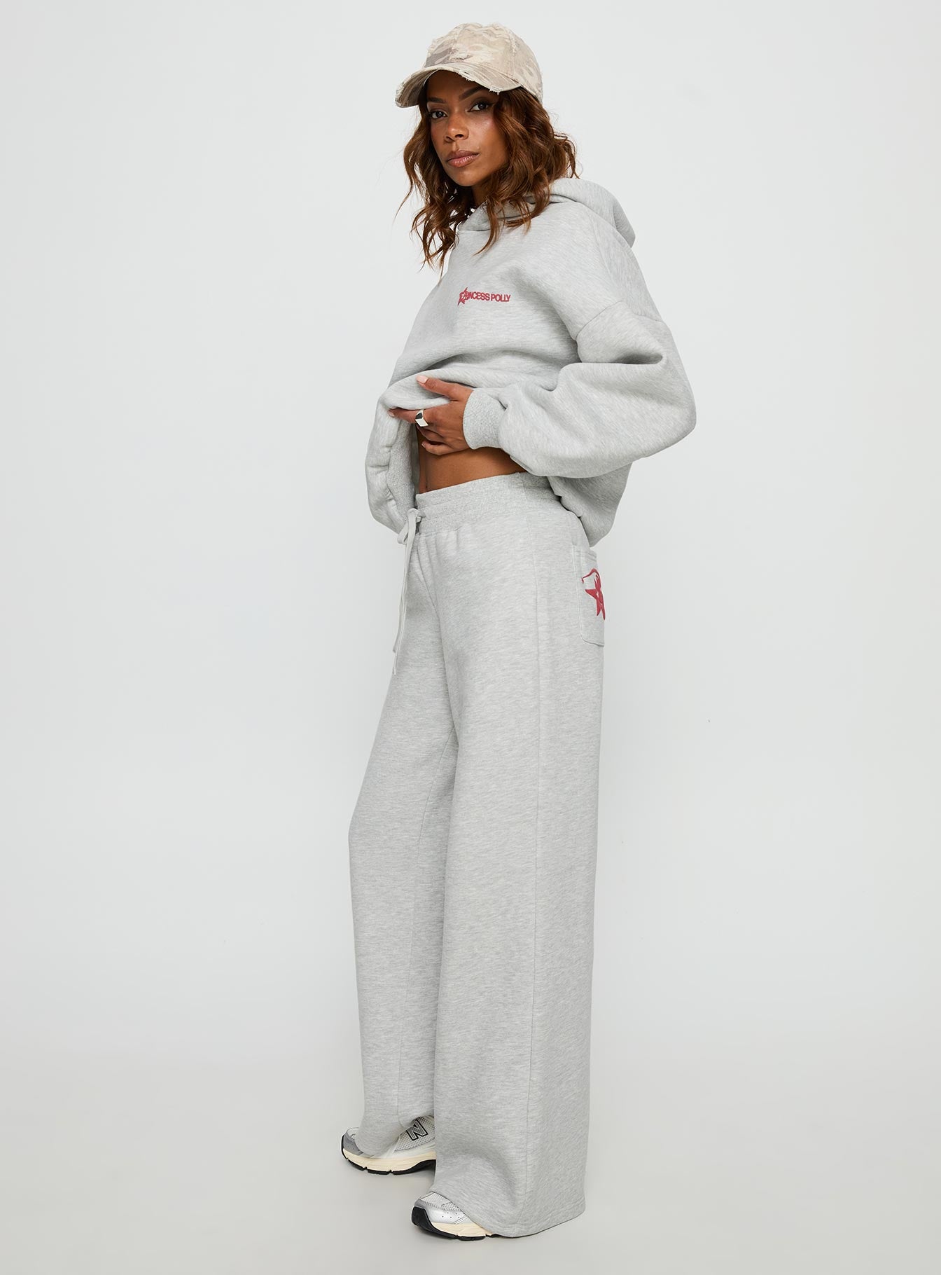 Princess Polly Stargirl Wide Leg Sweat Pants Grey Marle - Image 4