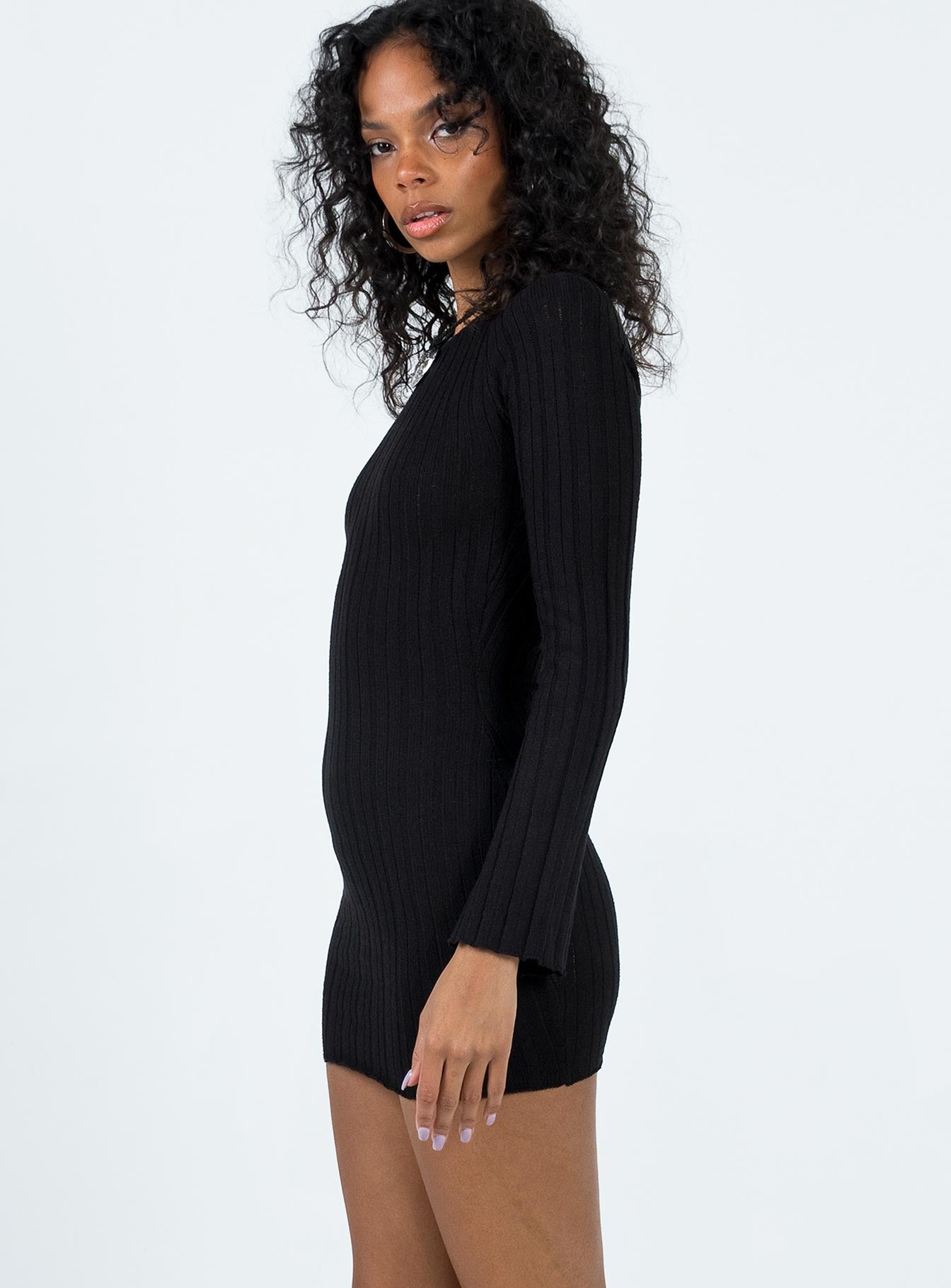Santorini Knit Mini Dress Black - Image 4