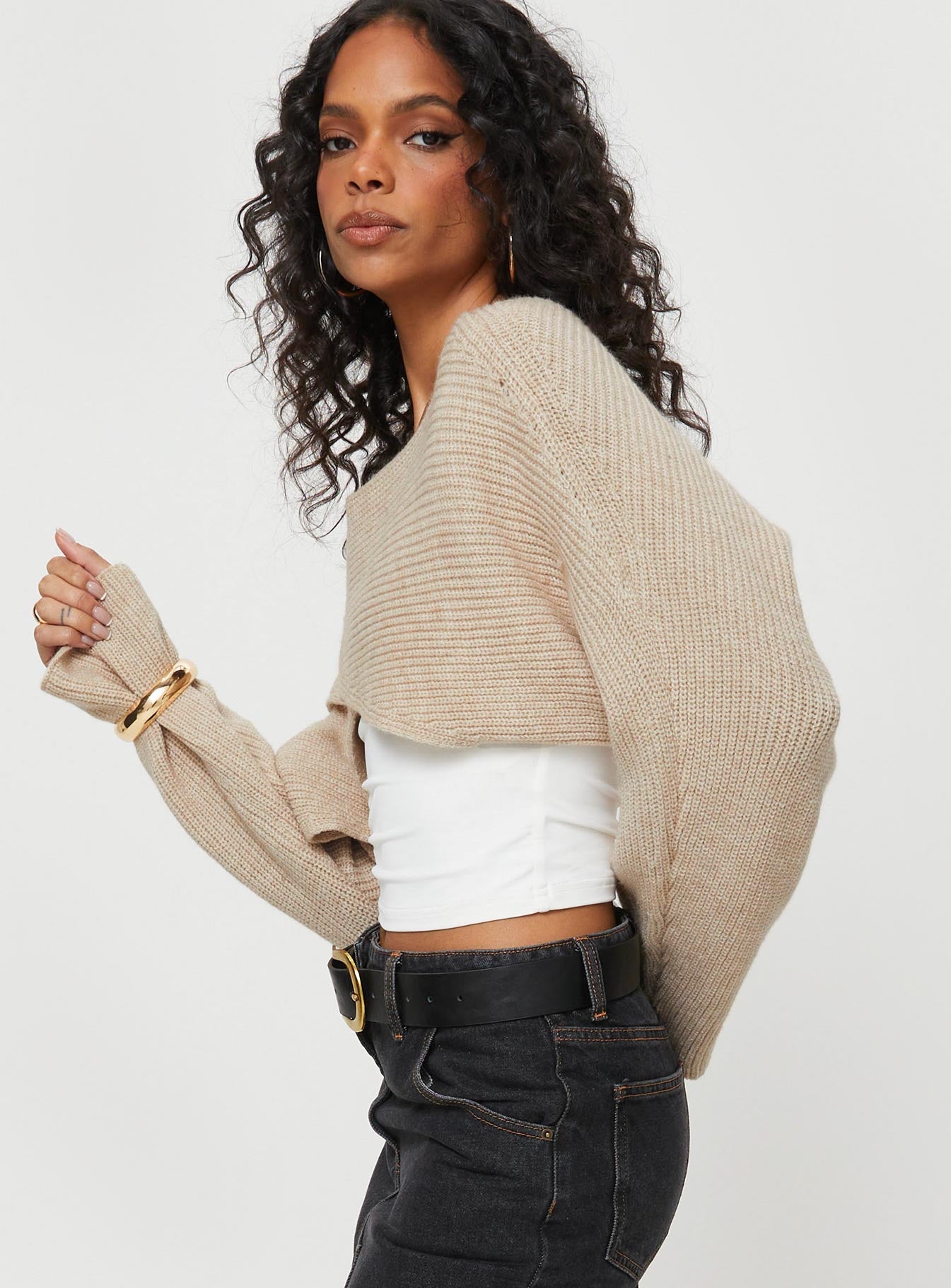 Danel Cross Over Sweater Beige - Image 4