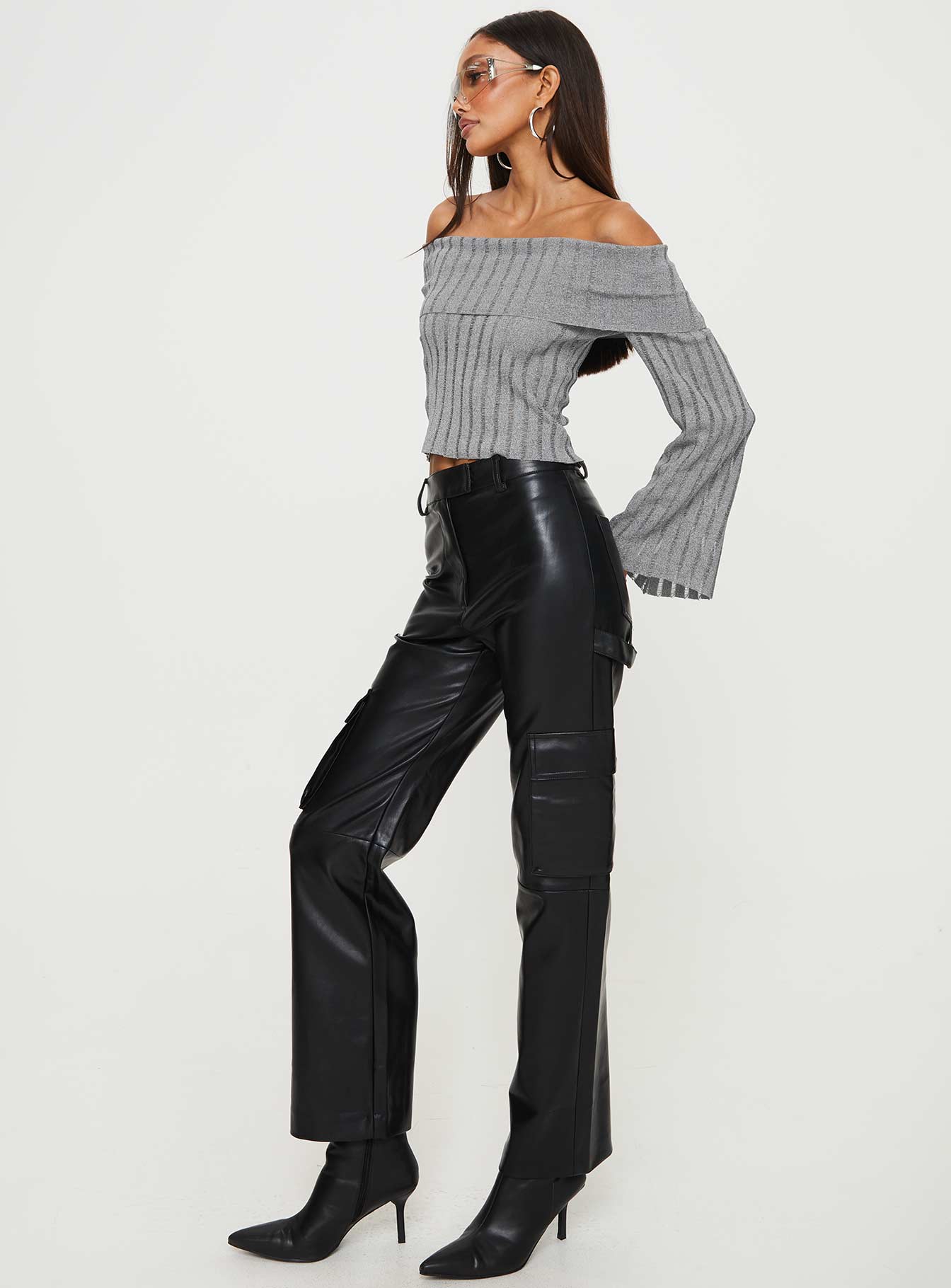 Taniya Faux Leather Cargo Pants Black - Image 4