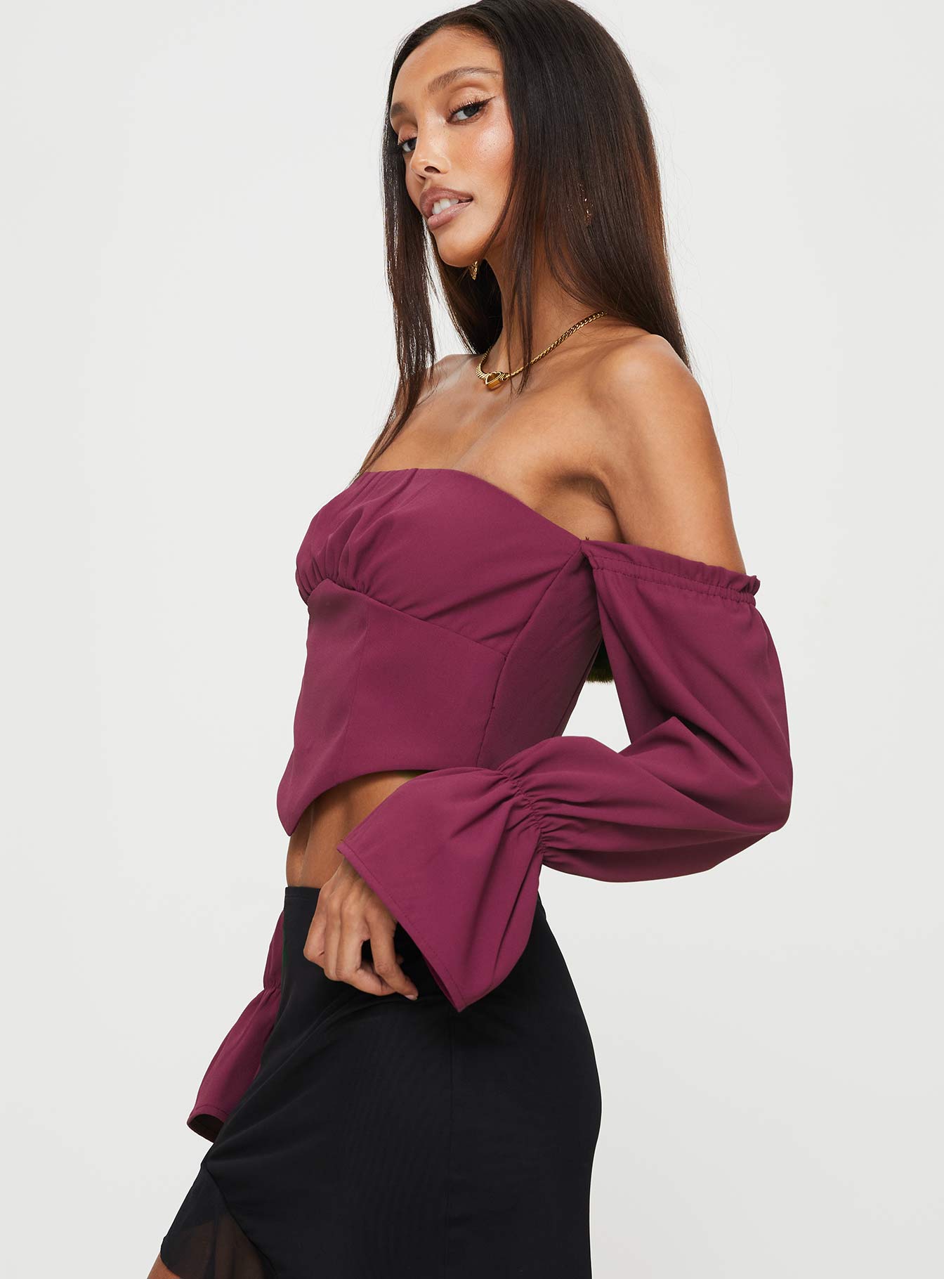 Siple Off The Shoulder Top Wine - Image 3