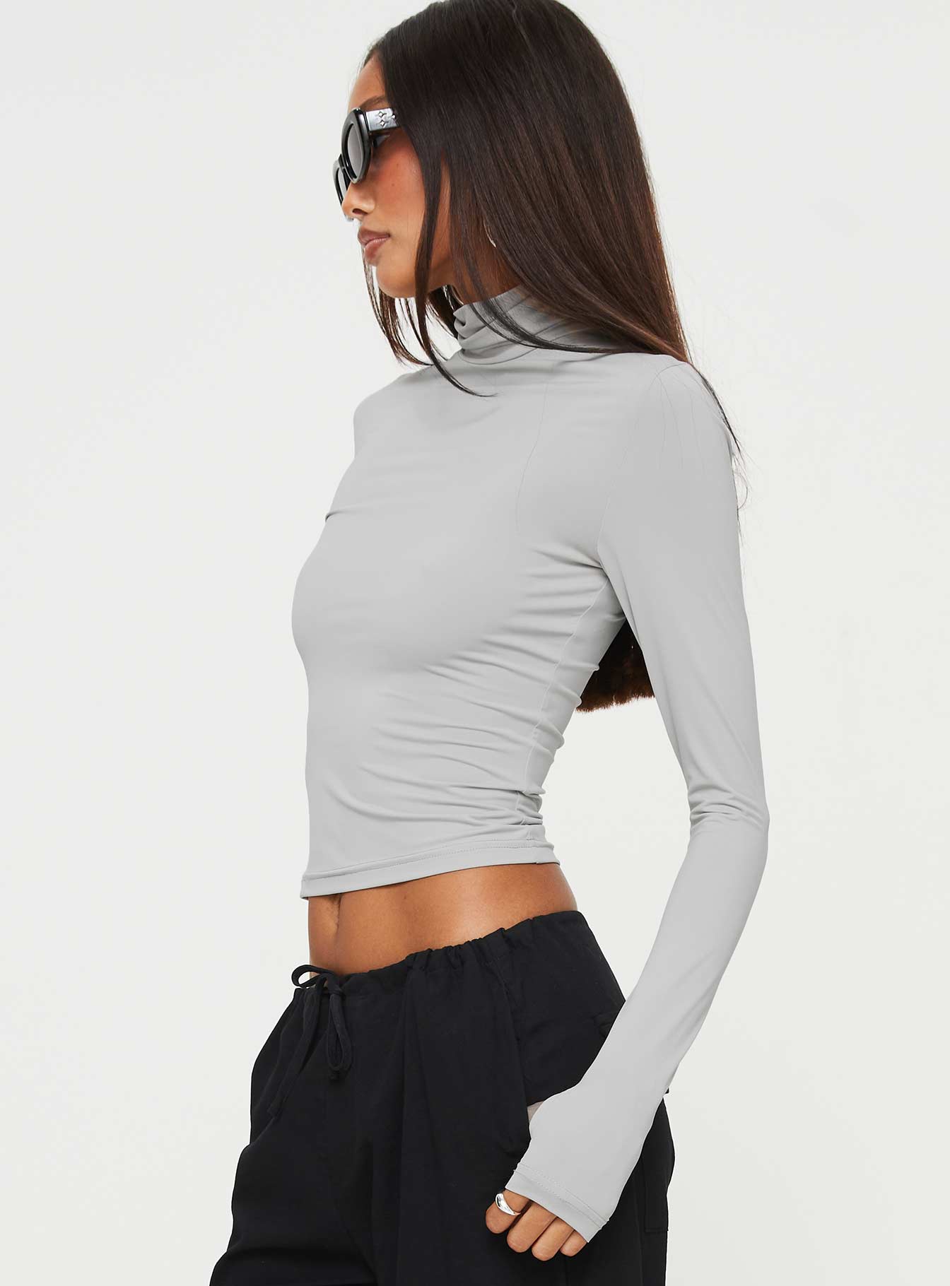 Elysium Long Sleeve Turtleneck Top Light Grey - Image 4