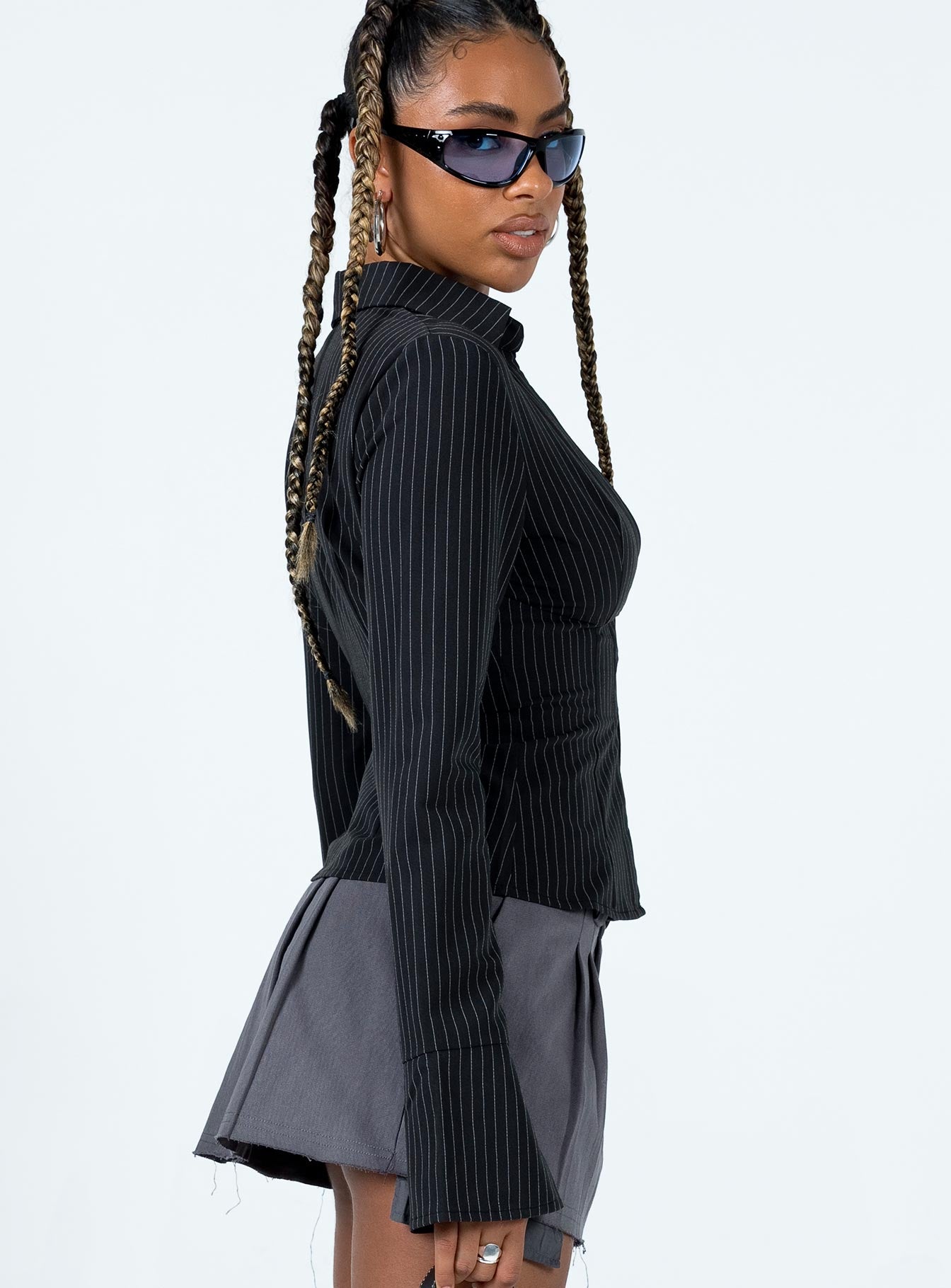 Nial Long Sleeve Top Black / Pinstripe - Image 5