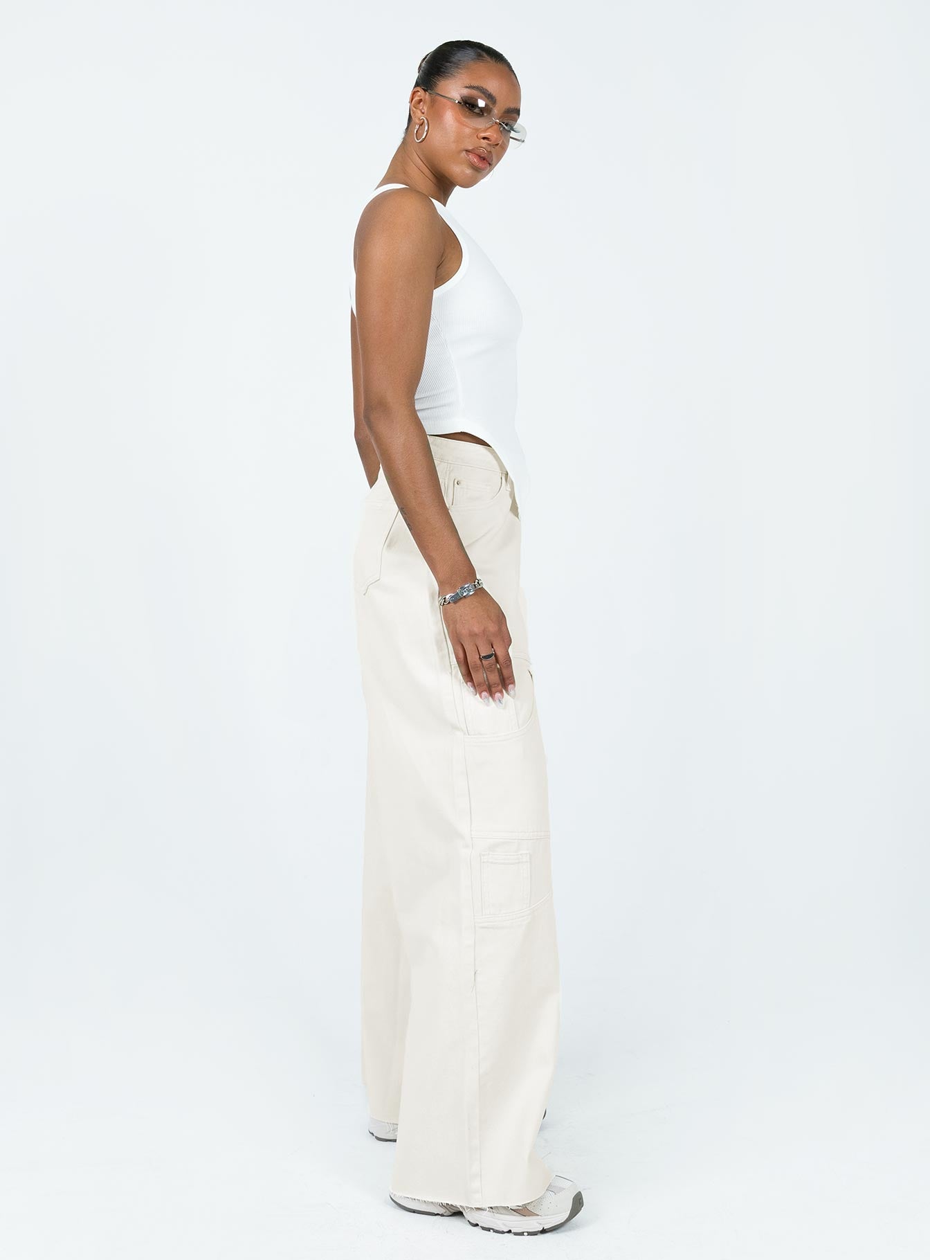 Meyer Wide Leg Jeans Beige - Image 4