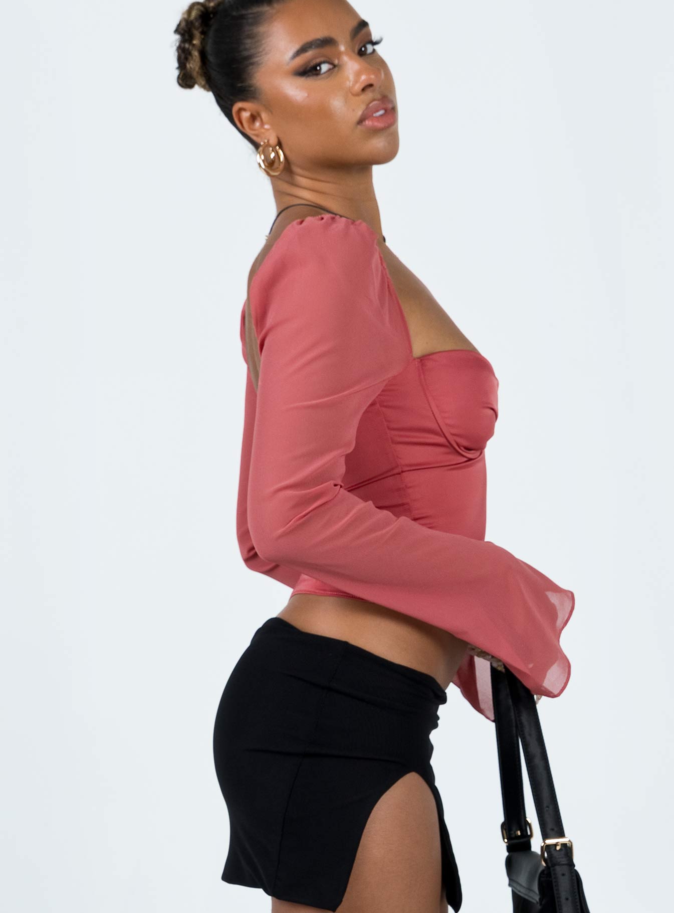 Pavel Long Sleeve Satin Top Red - Image 3