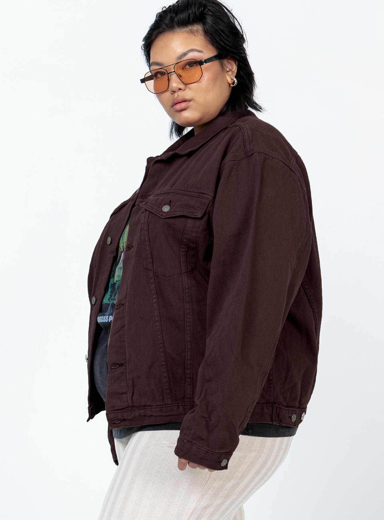 Western Denim Jacket Dark Brown Curve - Image 4