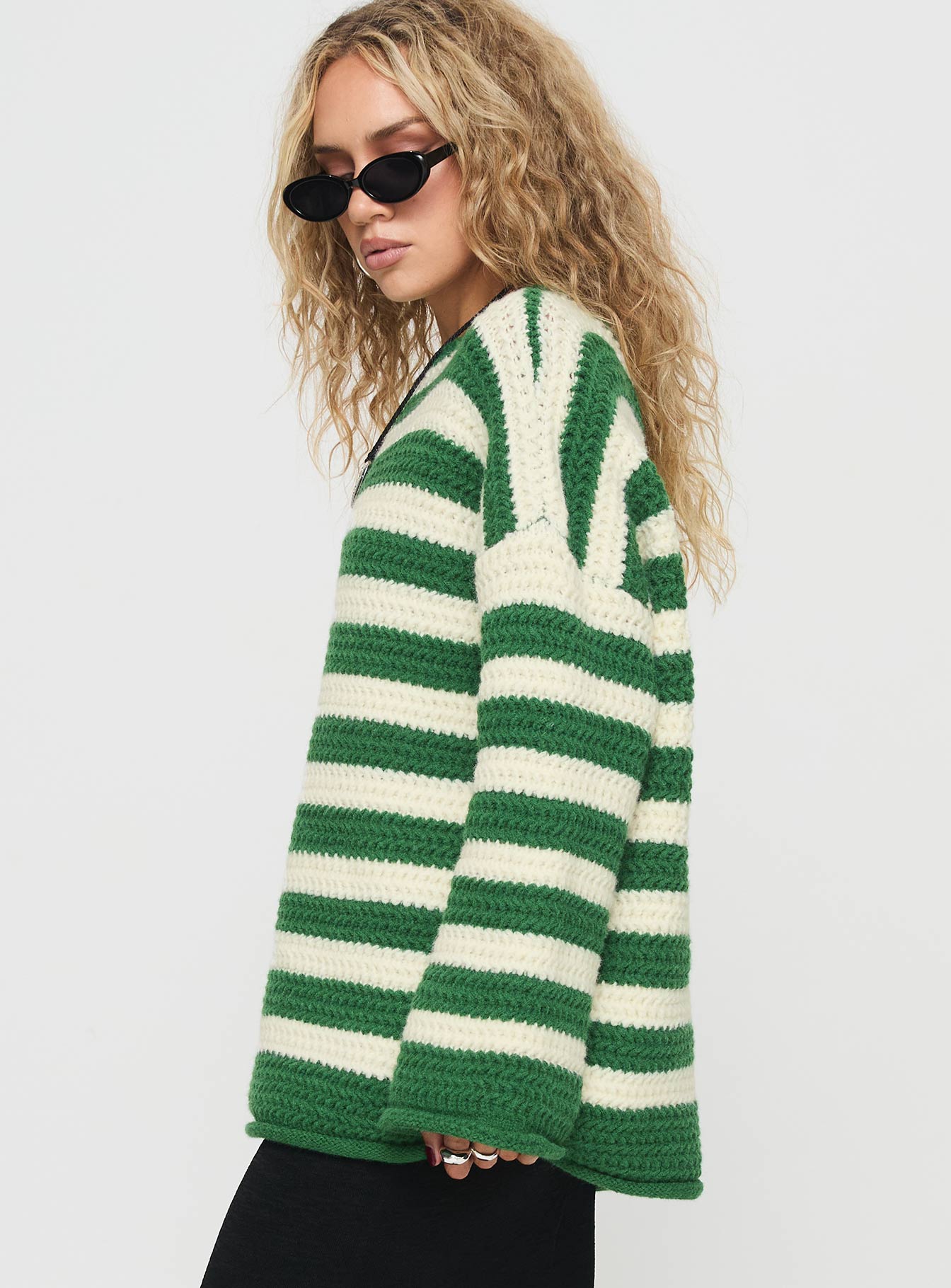 Brando Knit Sweater Green / Cream Stripe - Image 4