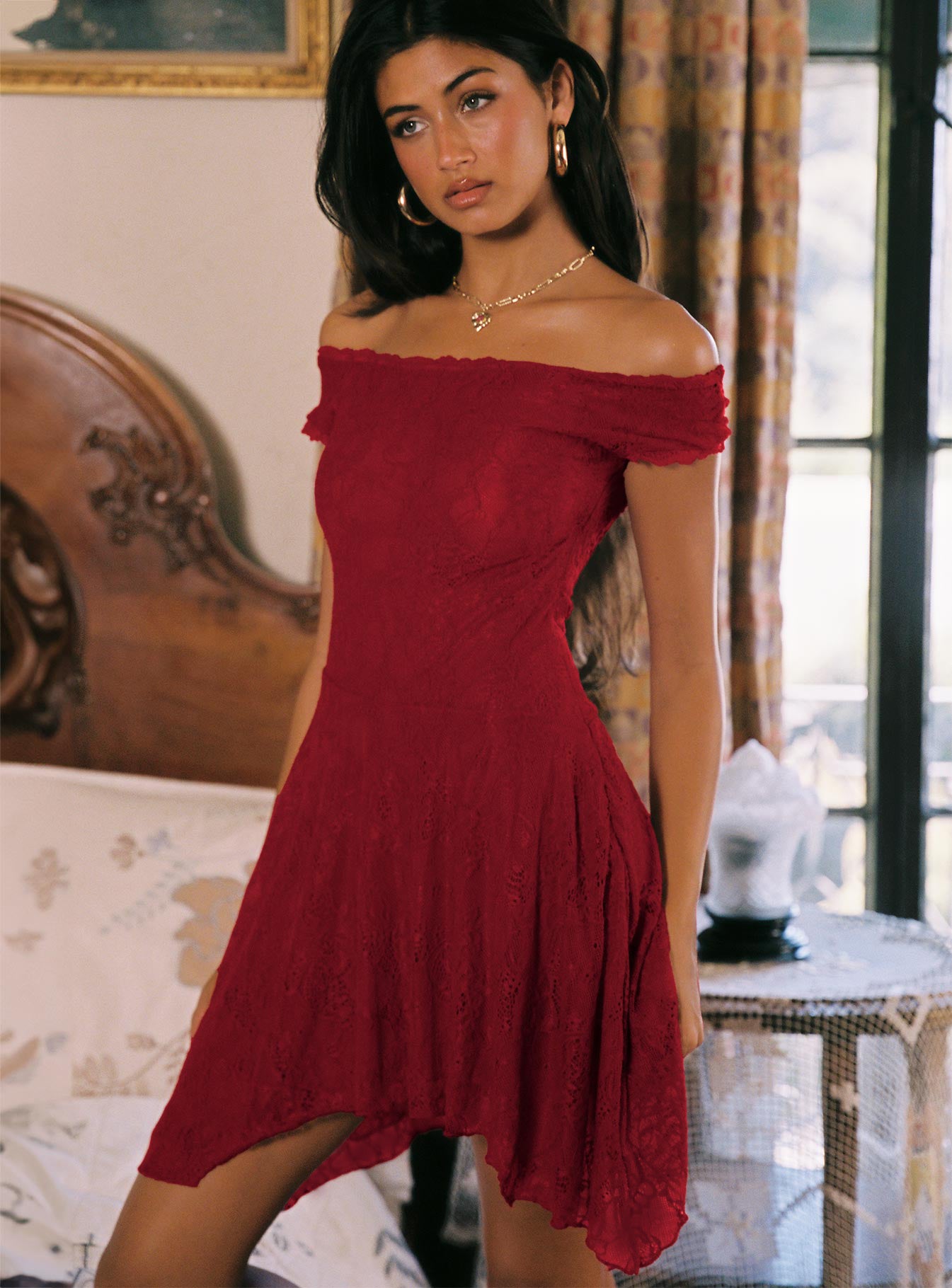 La Dolce Vita Lace Mini Dress Red - Image 3