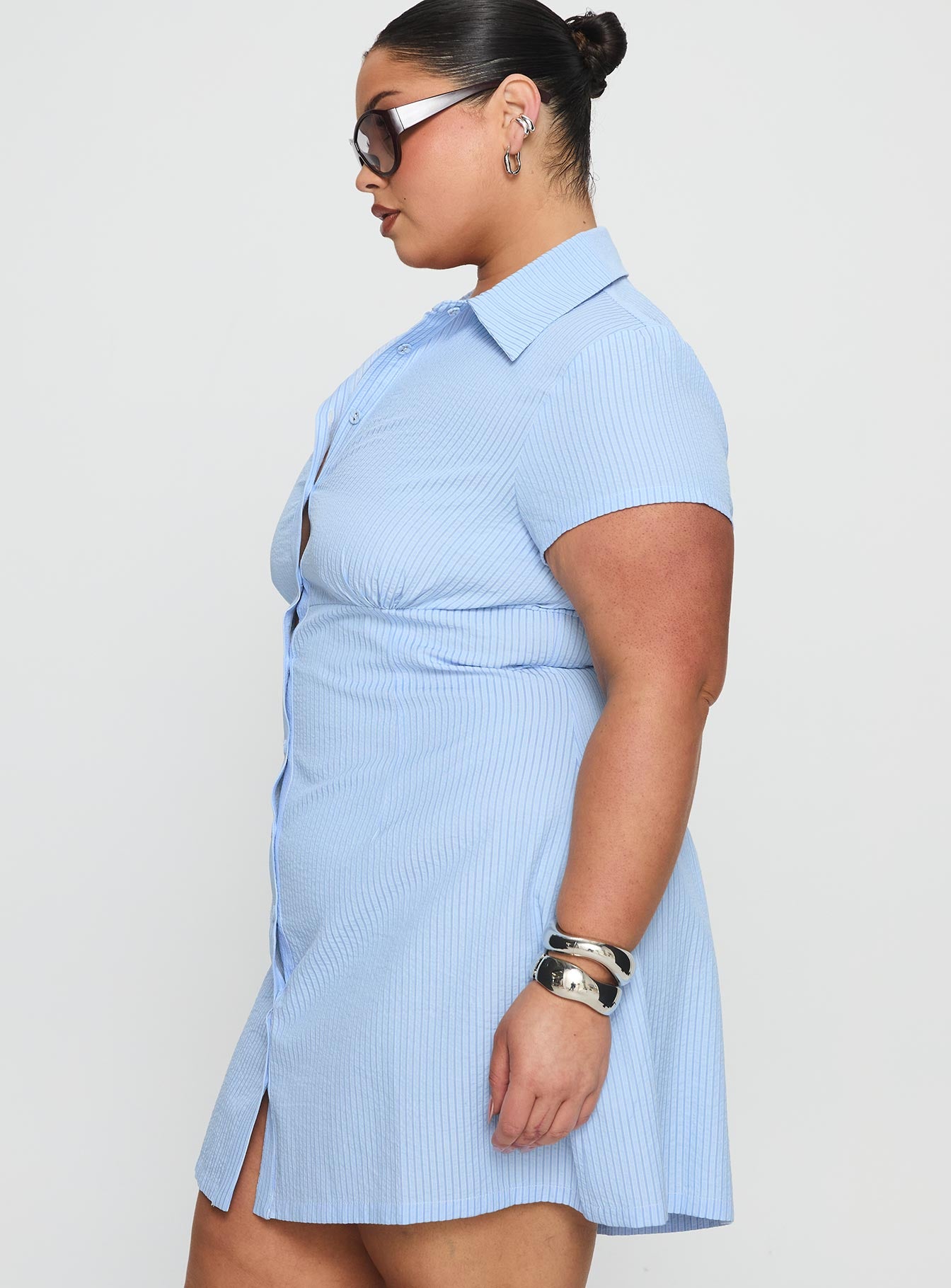 Motley Mini Dress Blue Stripe Curve - Image 4