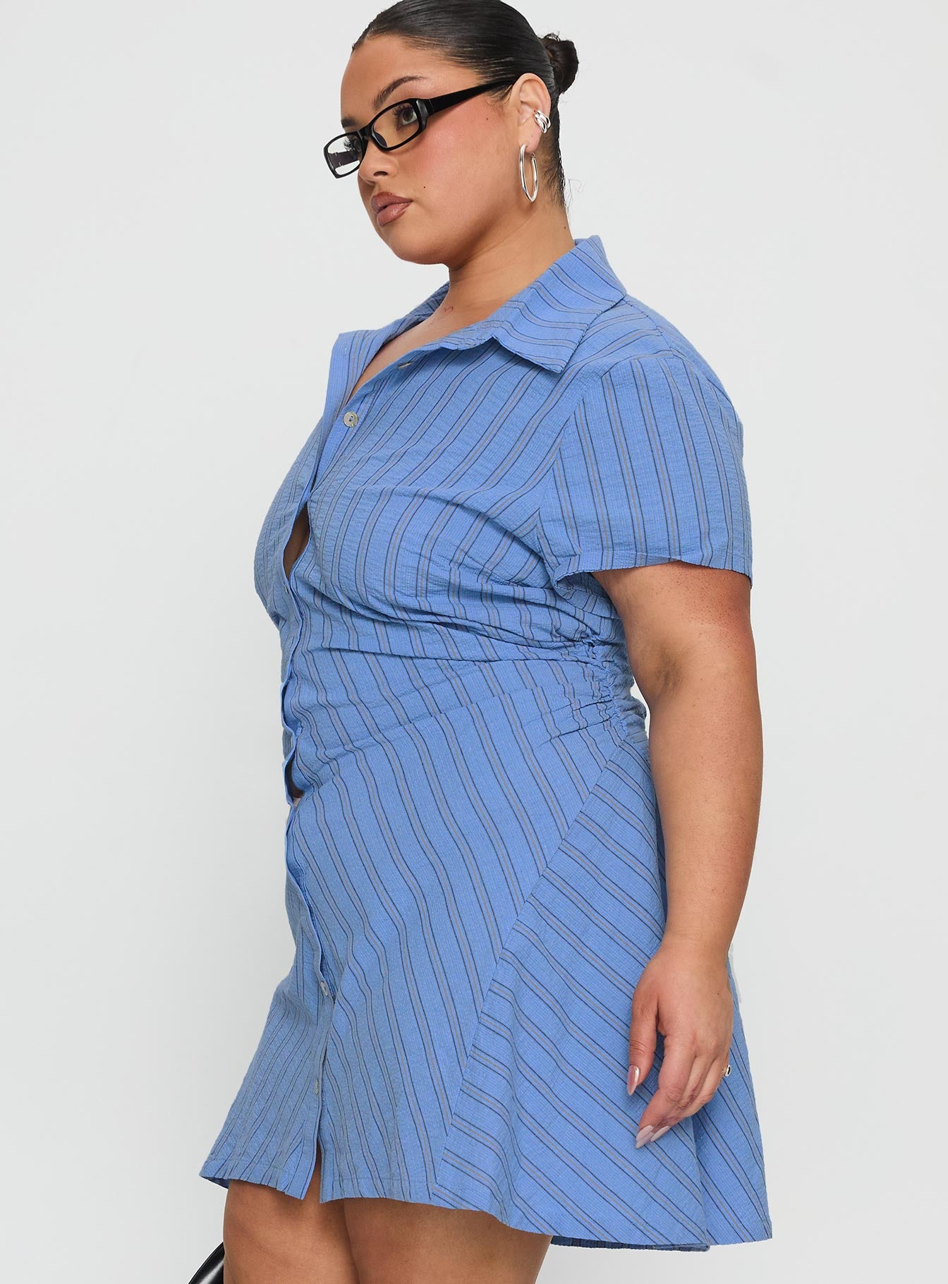 Saydie Button Down Mini Dress Blue Stripe Curve - Image 4