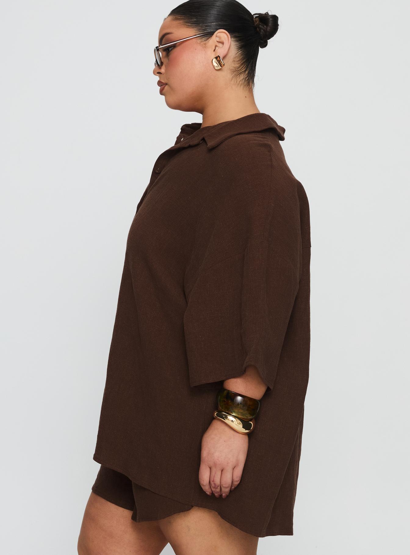 Peni Linen Button Down Top Chocolate Curve - Image 4