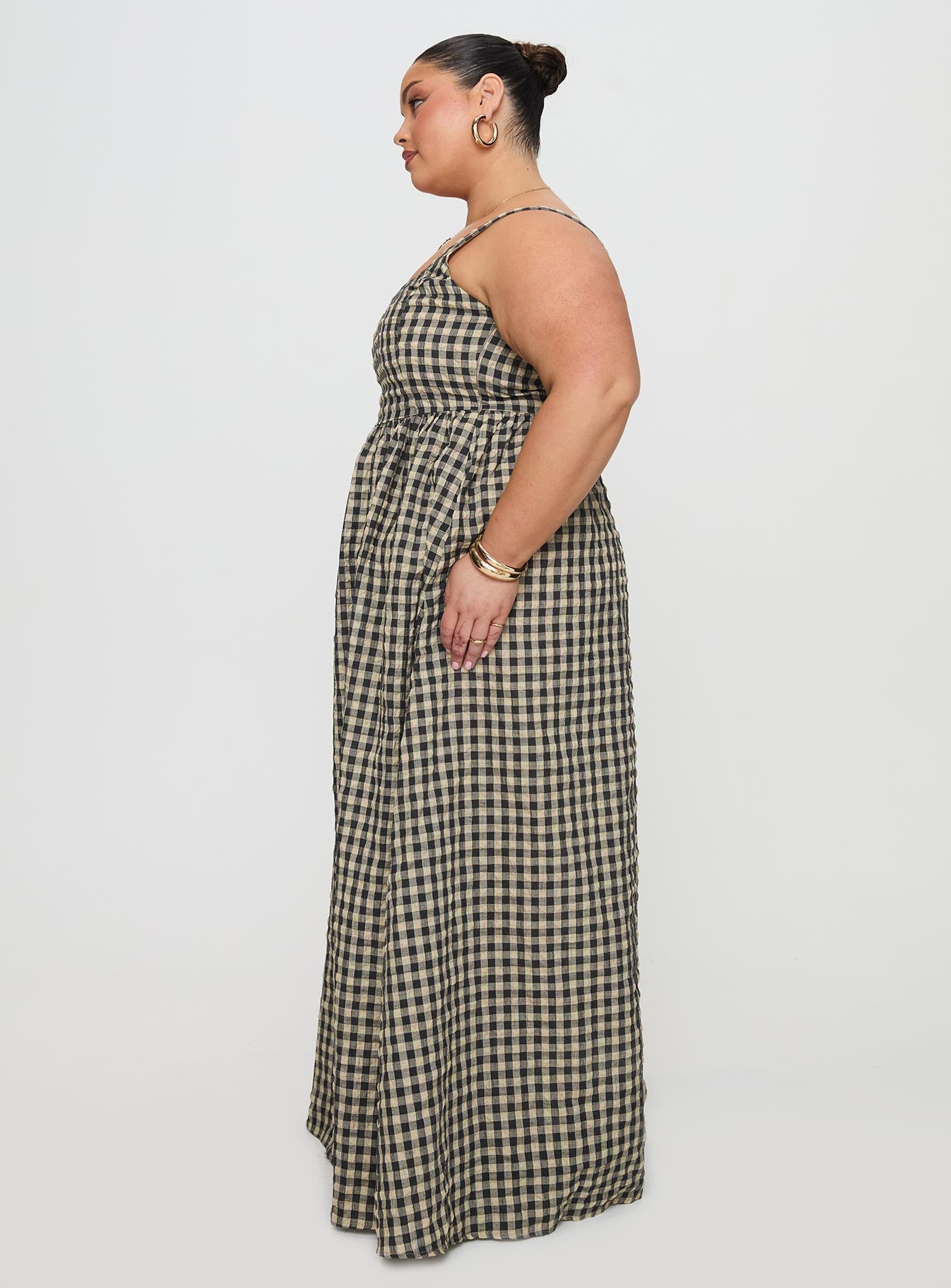 Cartmel Check Maxi Dress Black / Cream Curve - Image 4