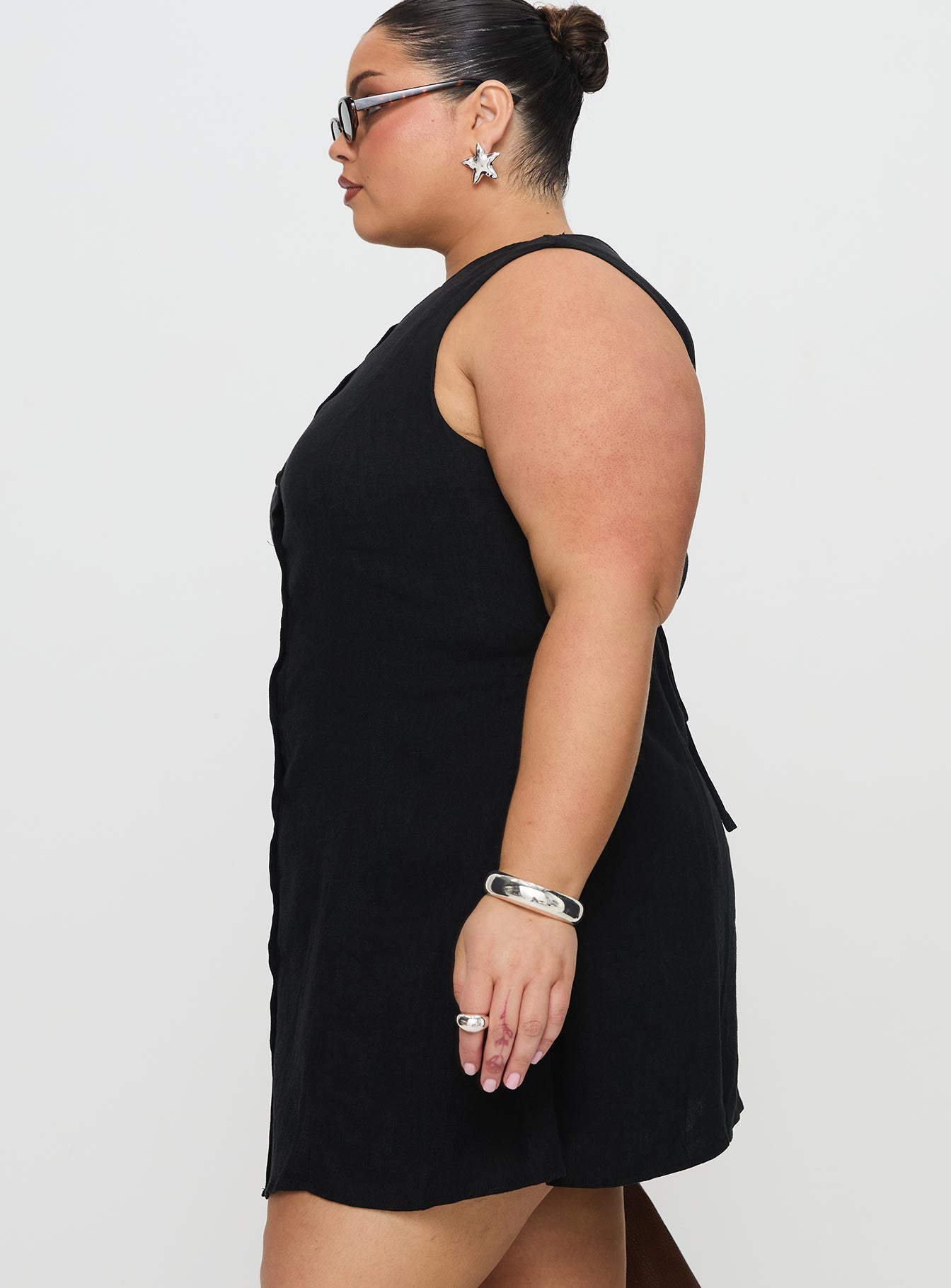 Dollie Linen Mini Dress Black Curve - Image 4