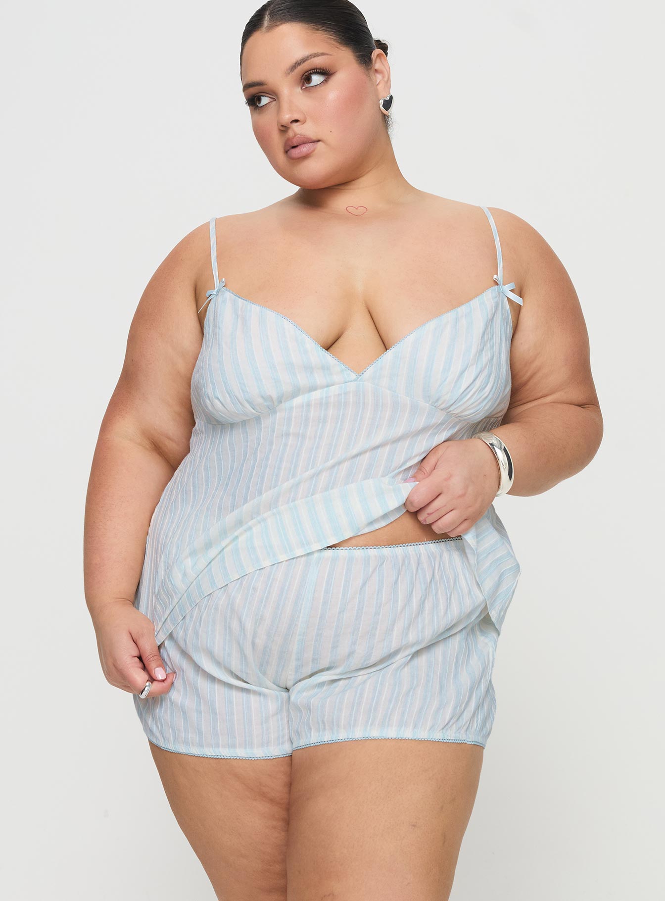 Tenderness Lace Sleep Set Blue / White Stripe Curve - Image 4