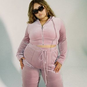 Velour Hoodie Pink Curve