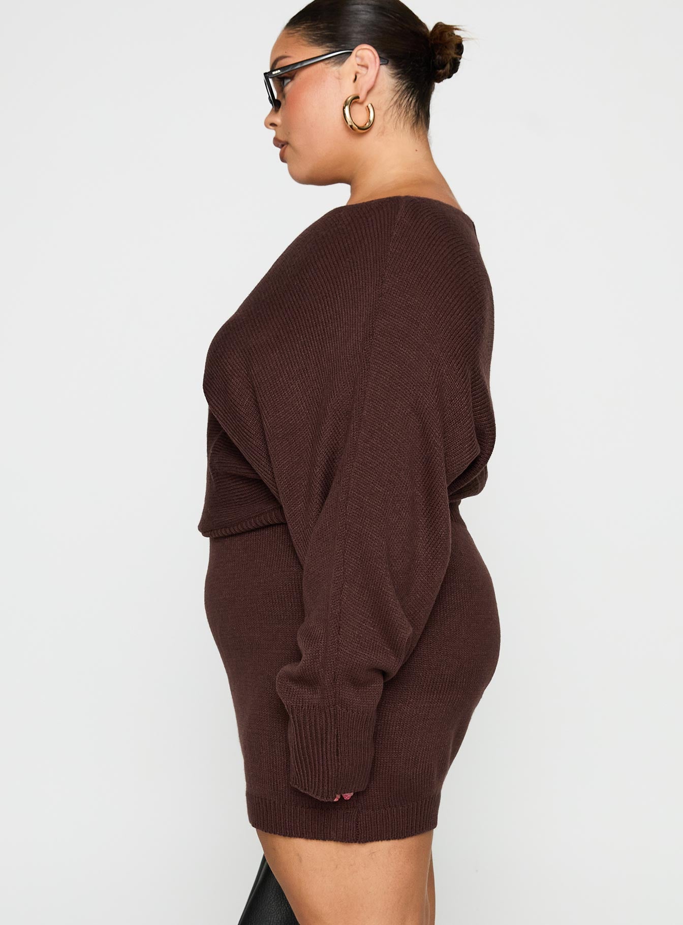 Bellamie Long Sleeve Mini Dress Chocolate Curve - Image 4