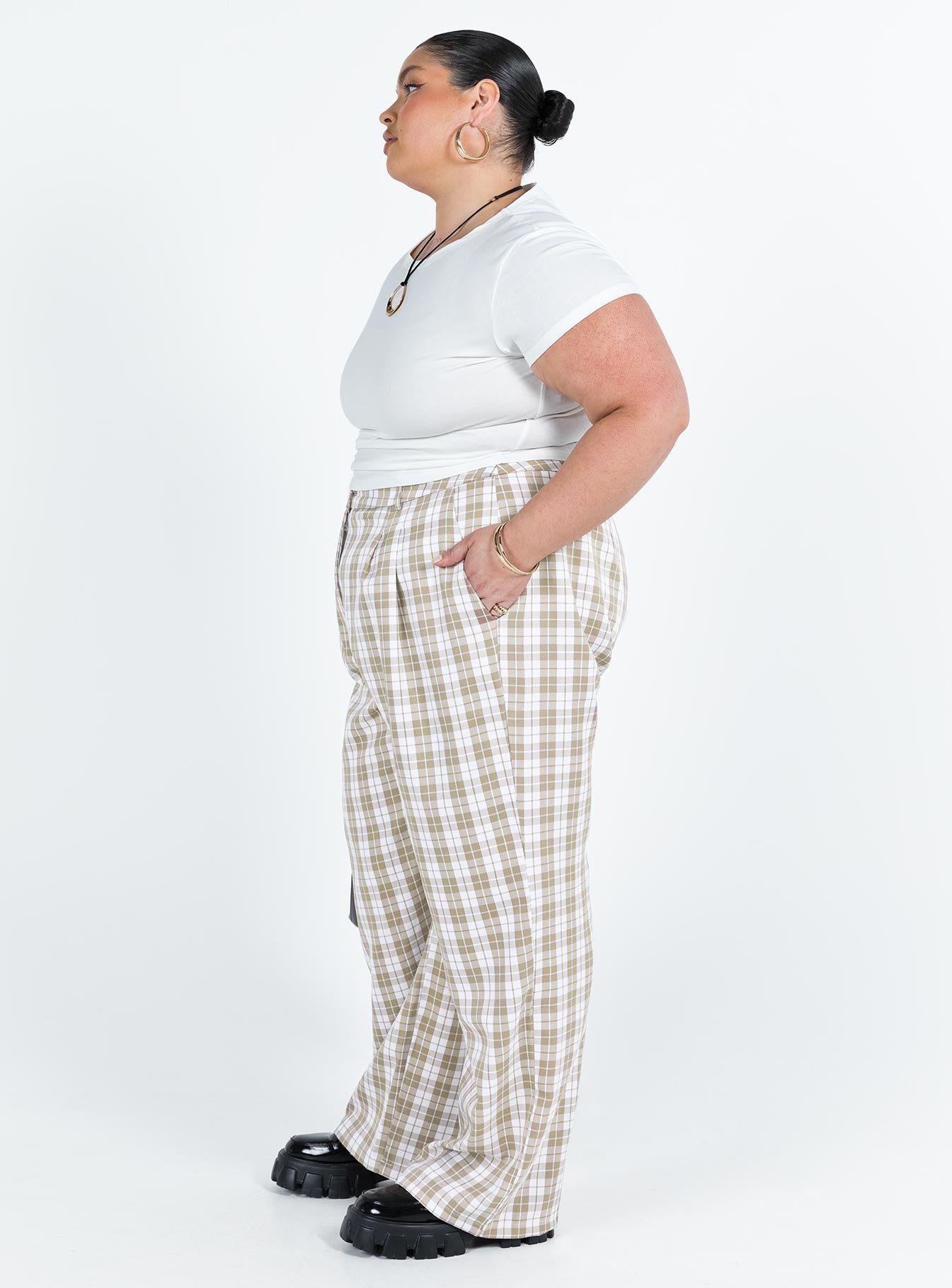 Archer Pants Beige Plaid Curve - Image 4