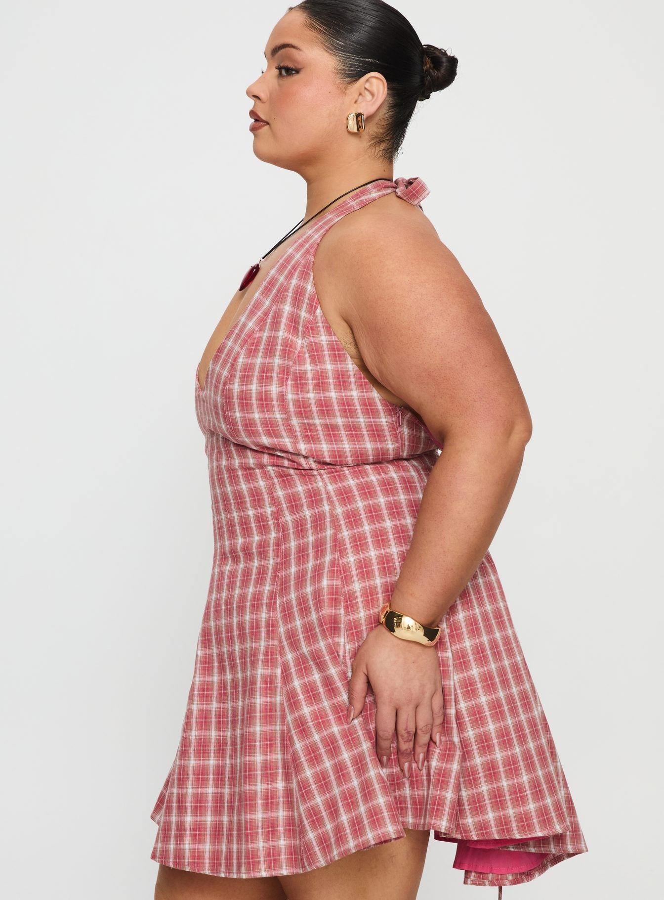 Out Of Nowhere Halter Mini Dress Red Check Curve - Image 4