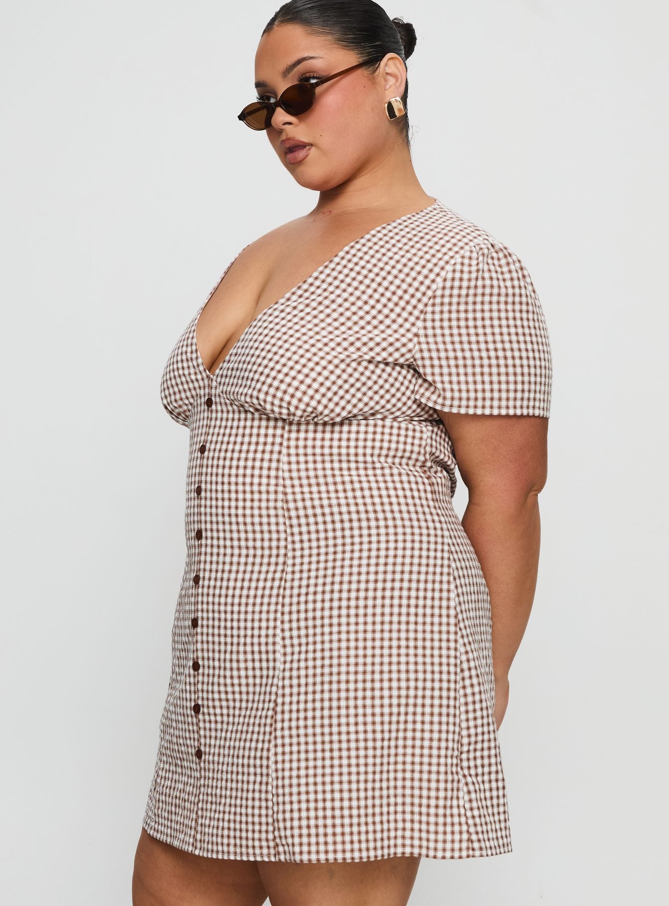 Loveliness Playsuit Brown Check Curve - Image 4