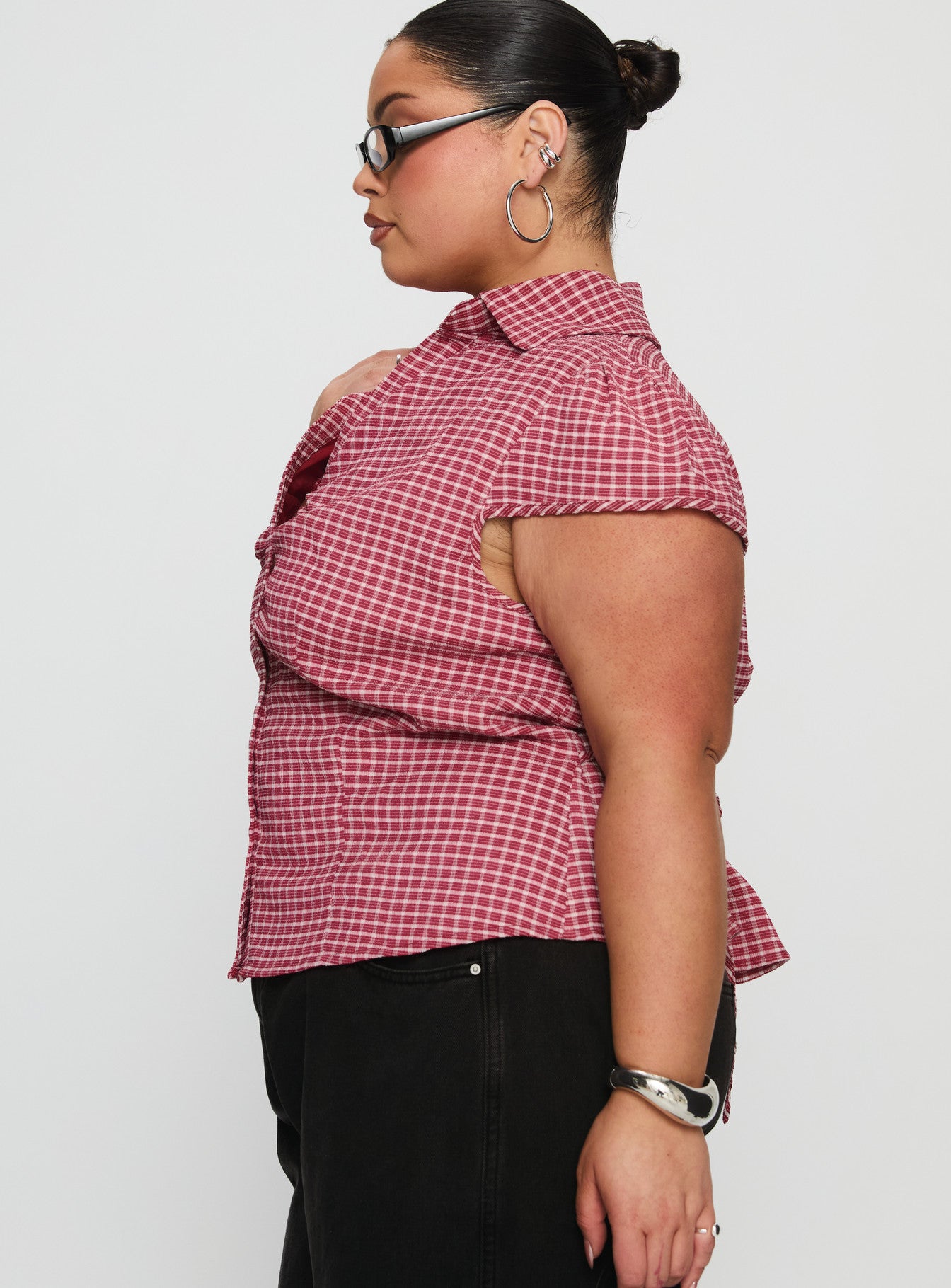 Arianwyn Short Sleeve Shirt Red Check Curve - Image 3