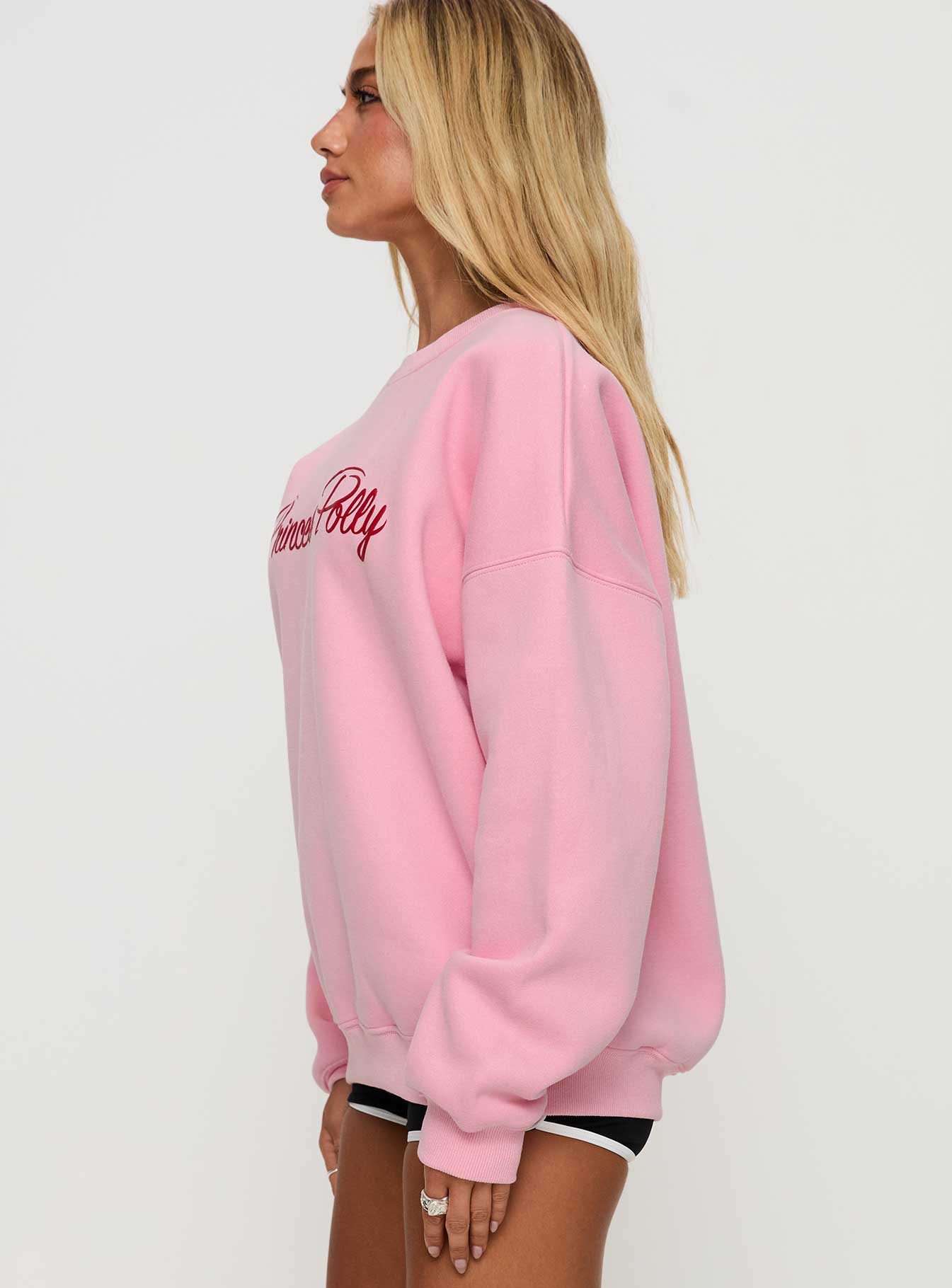 Princess Polly Classic Crew Neck Sweatshirt Bubble Text Pink - Image 3