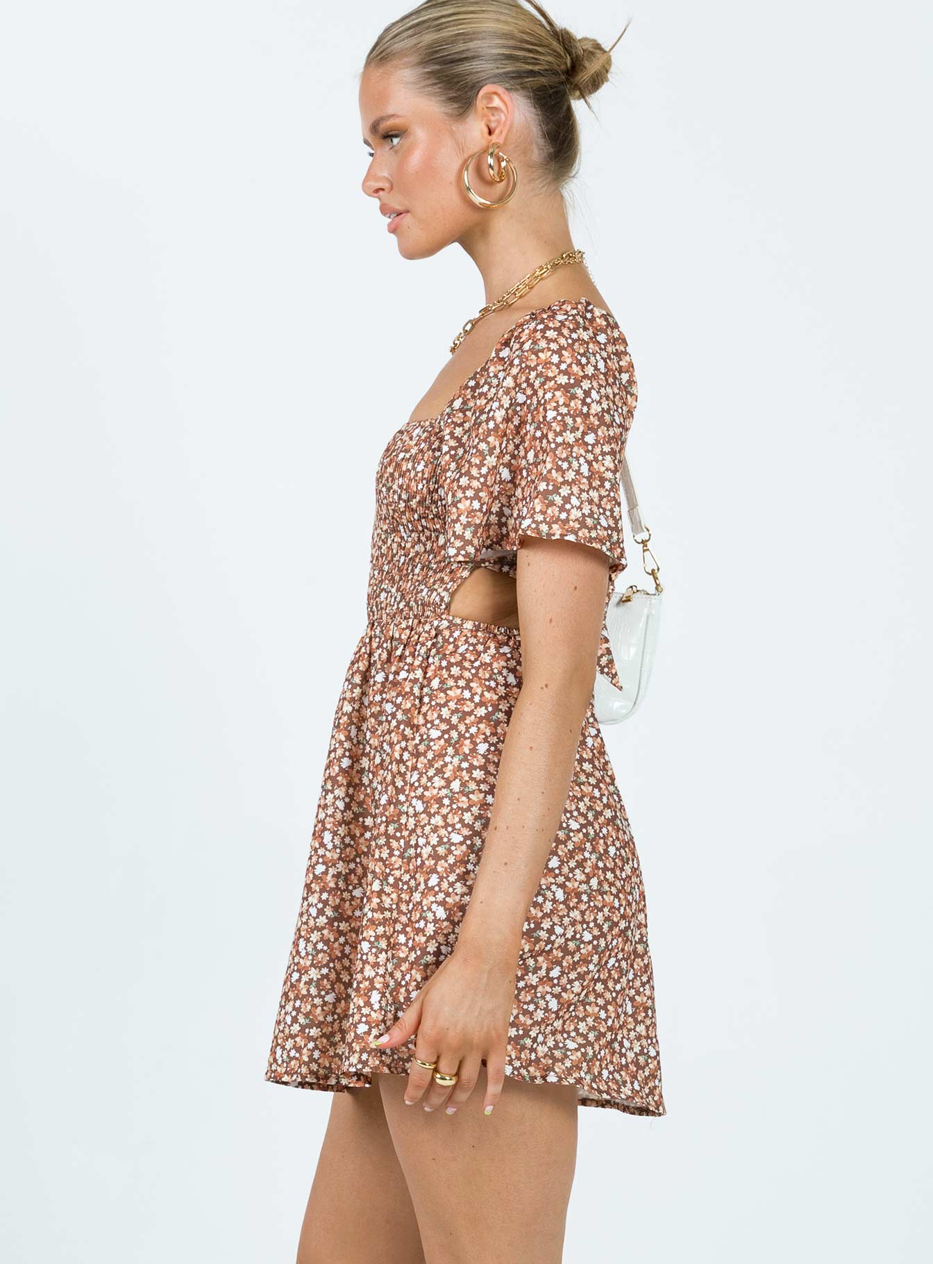 Summer Nights Mini Dress Brown Floral - Image 3