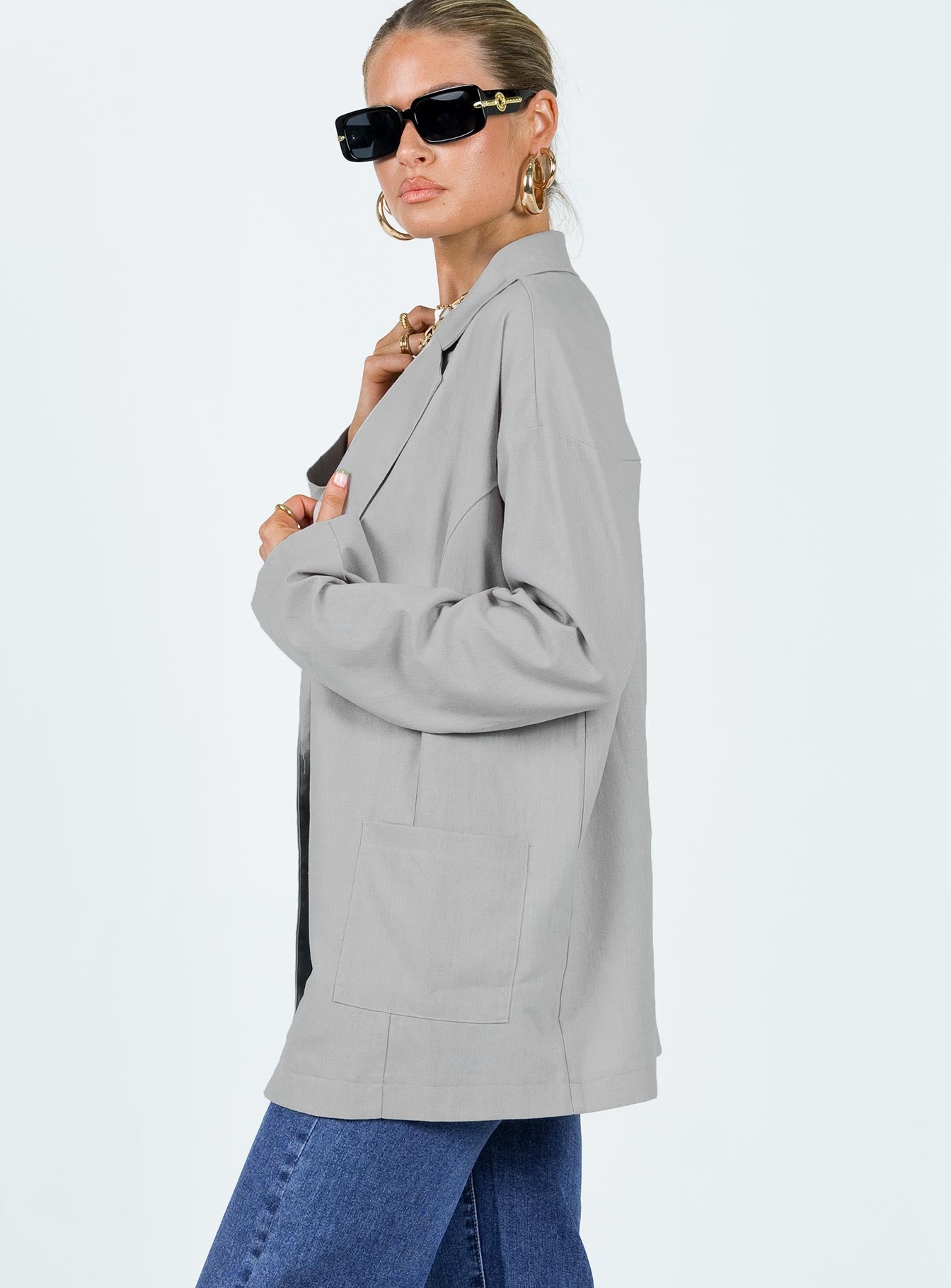 Amber Oversized Linen Blazer Grey - Image 3