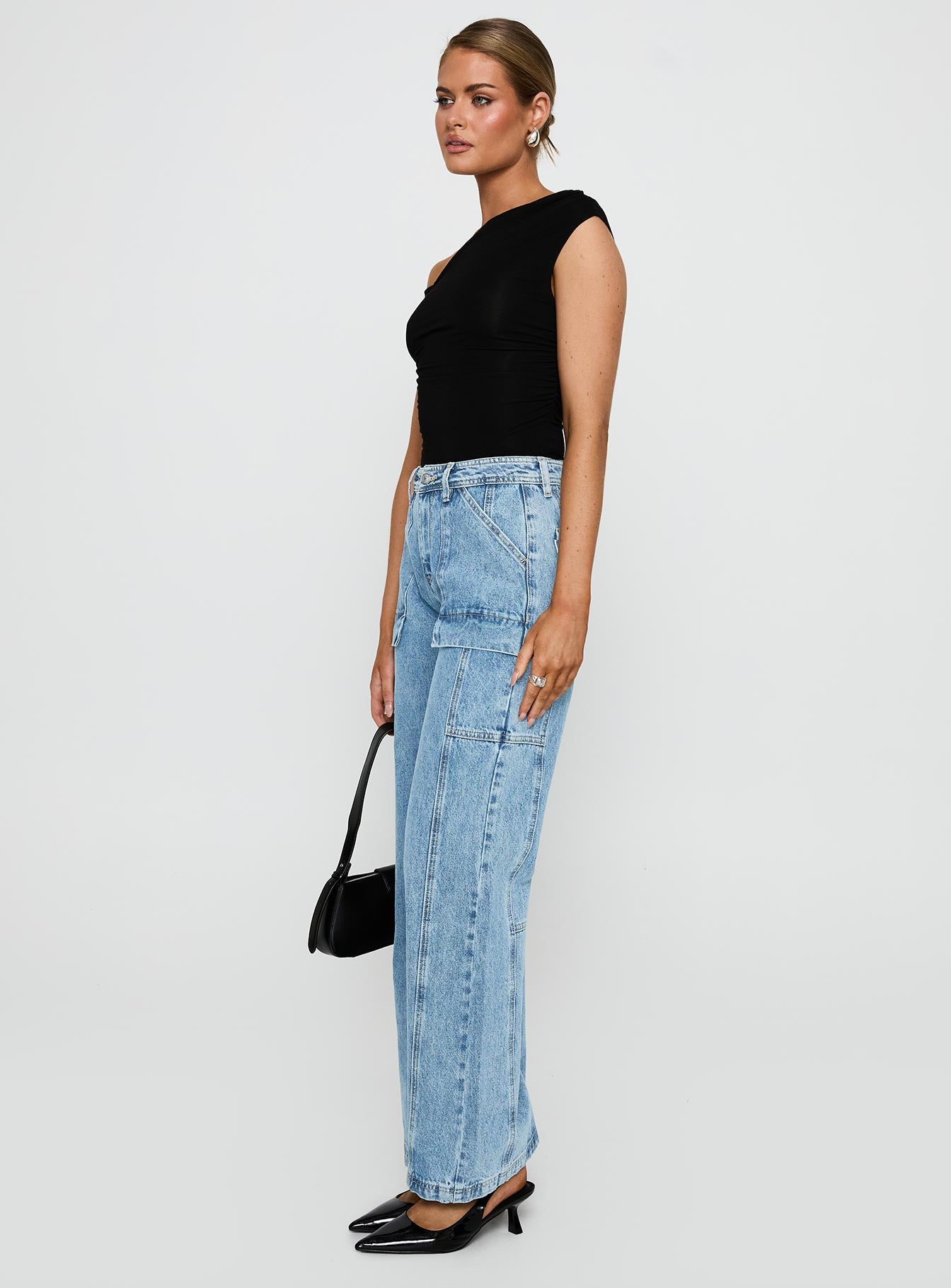 Chad Cargo High Rise Wide Leg Jeans Mid Wash - Image 3