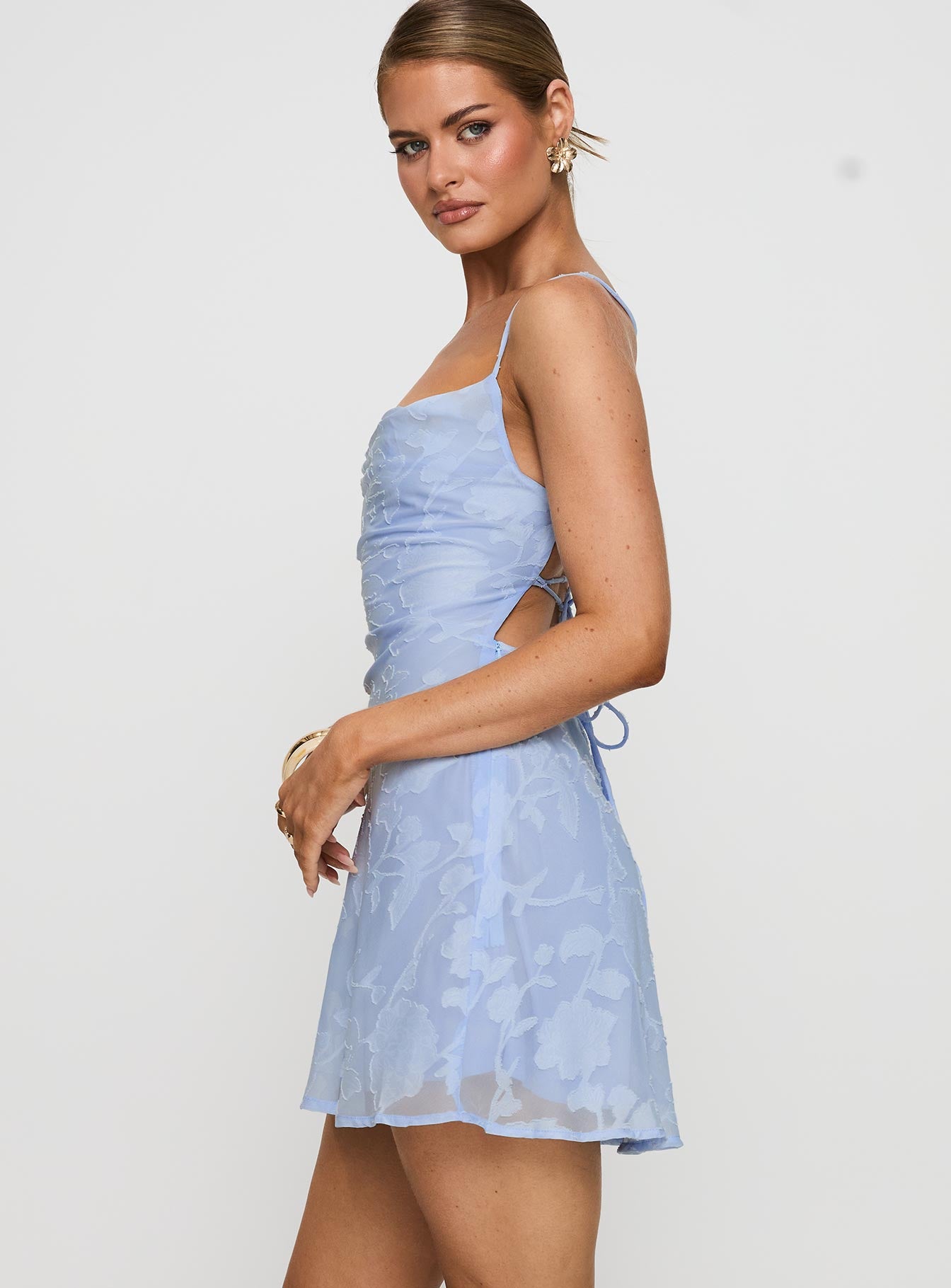 Celena Mini Dress Light Blue Burnout - Image 4