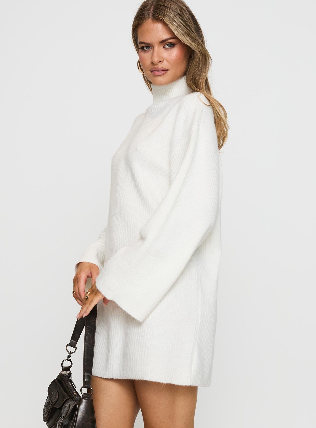 Sonelle Long Sleeve Knit Mini Dress White - Image 4