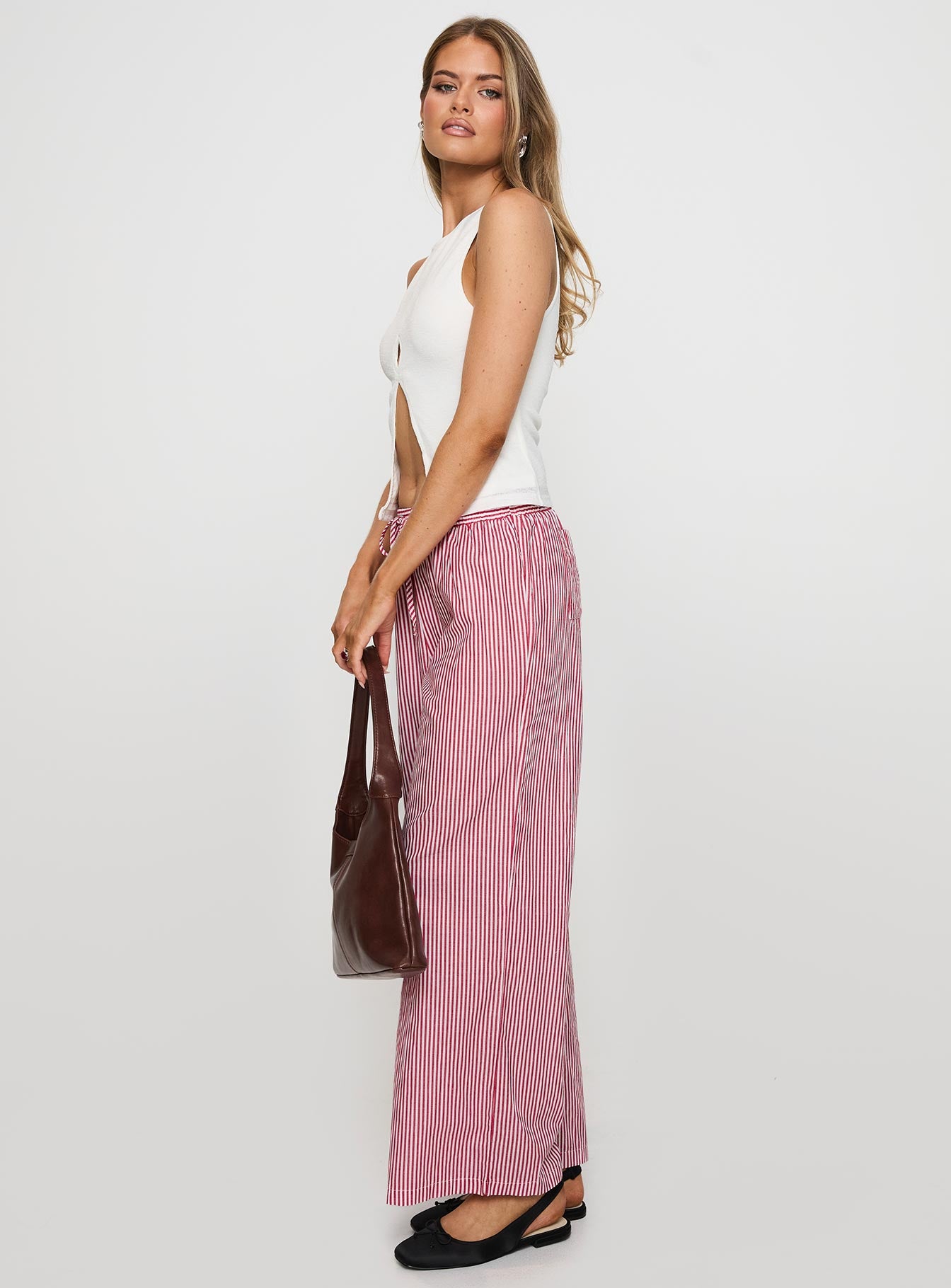 Holiday Tie Front Pants Red/White Stripe - Image 4