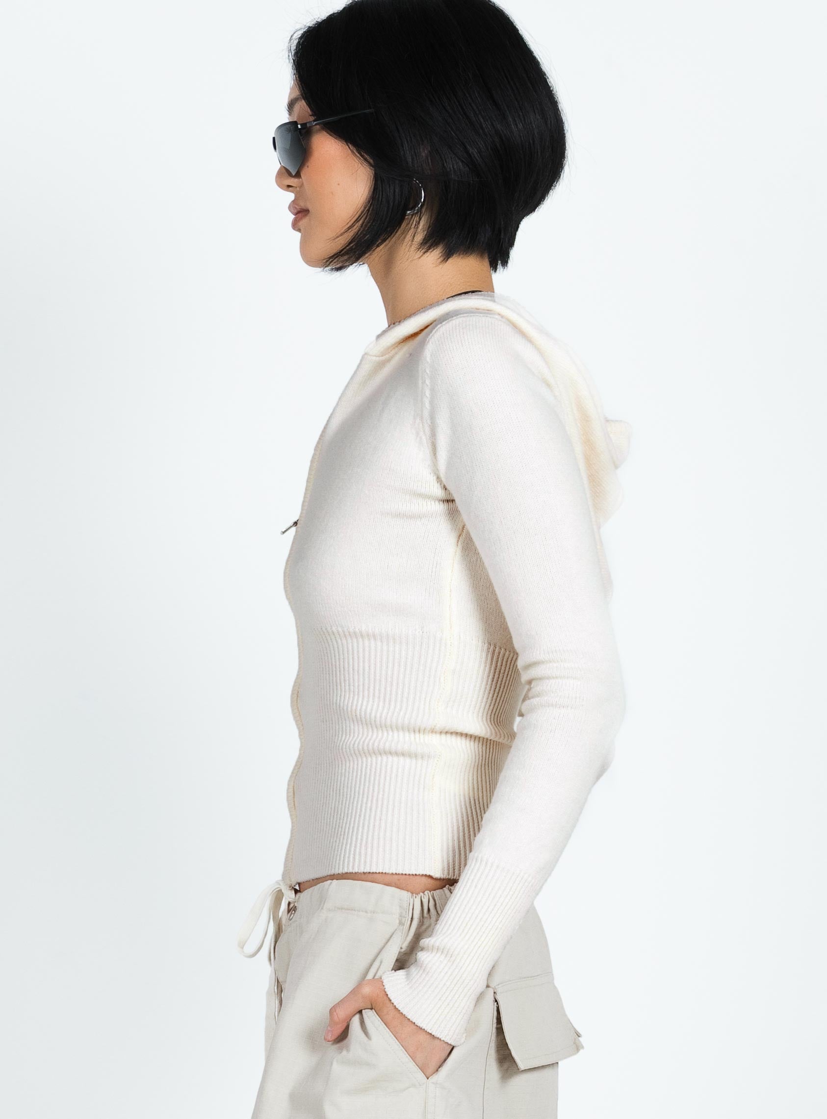 Elingford Zip Up Hooded Sweater Cream - Image 4