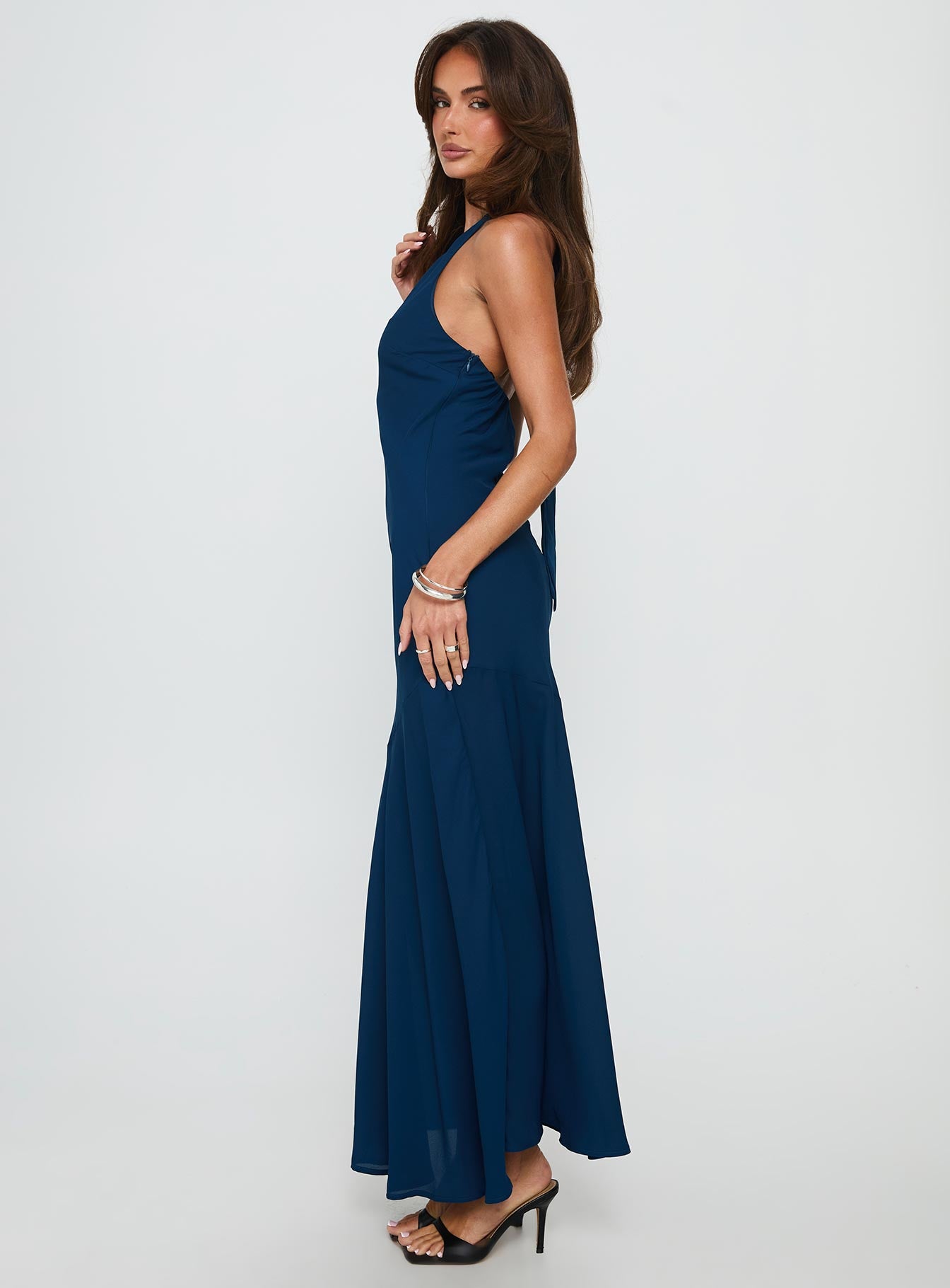 Luannie Halter Scarf Tie Maxi Dress Navy - Image 3