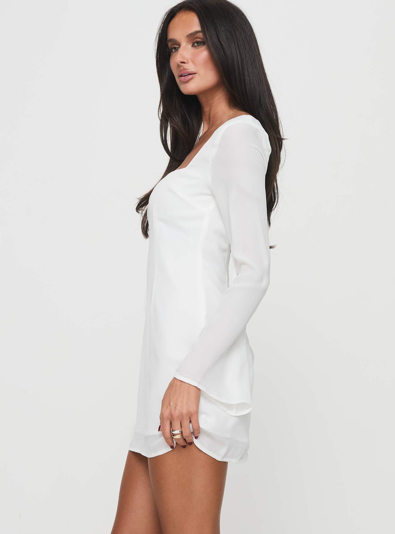 Brunet Long Sleeve Mini Dress White - Image 4
